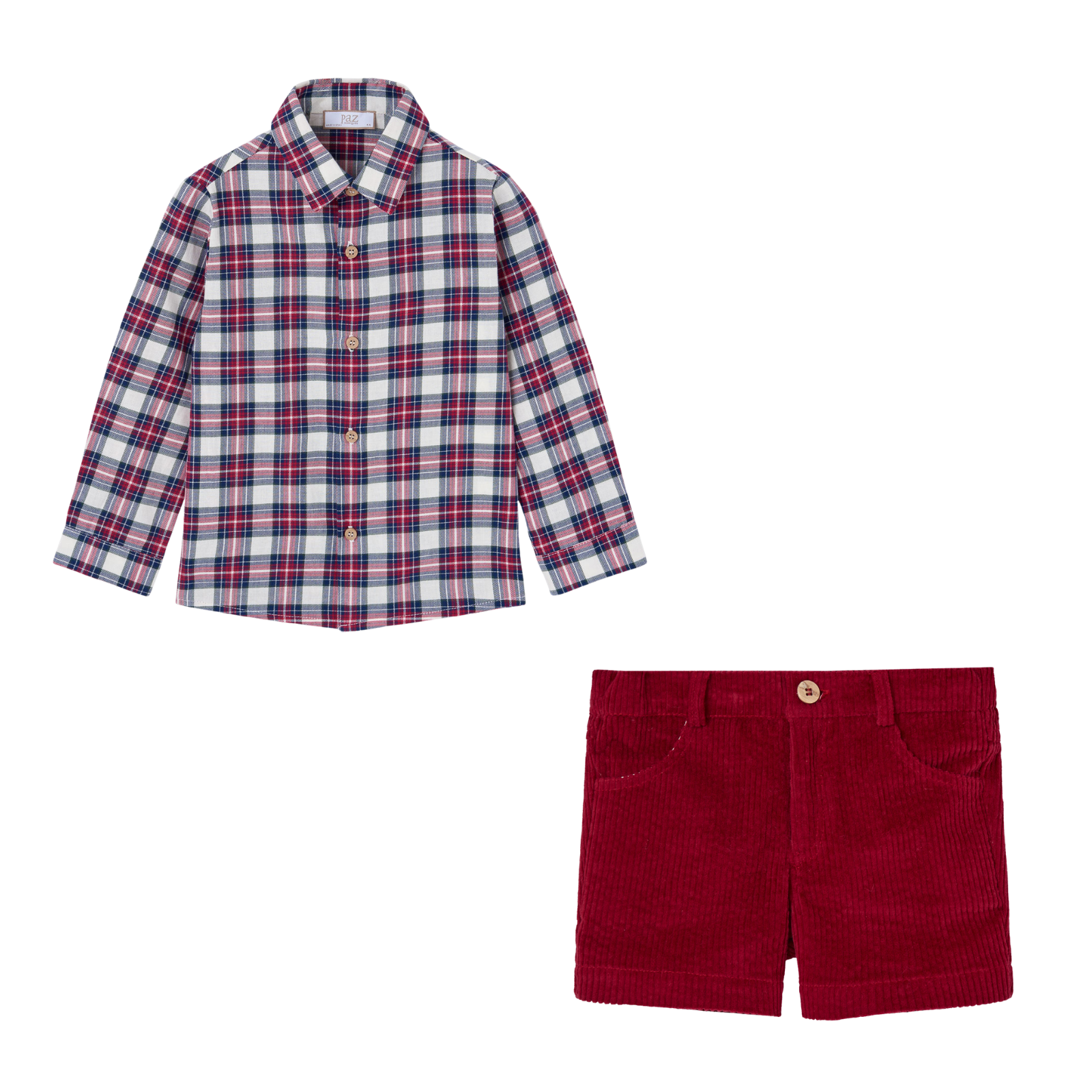 Conjunto camisa xadrez e calção vermelho da Paz Rodriguez "Nadal"