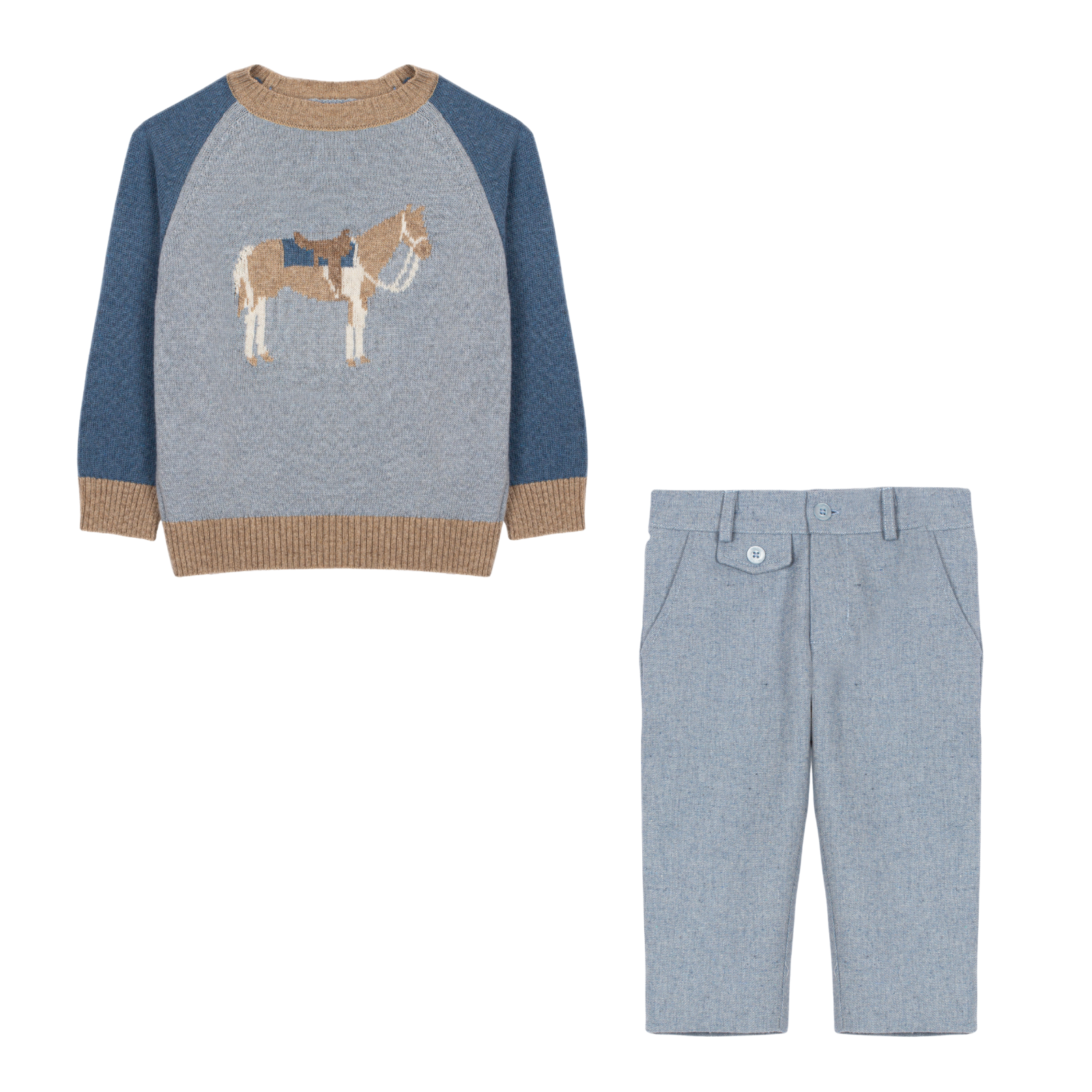 Conjunto camisola em malha azul-claro e calça azul flanela da Patachou "Blue"