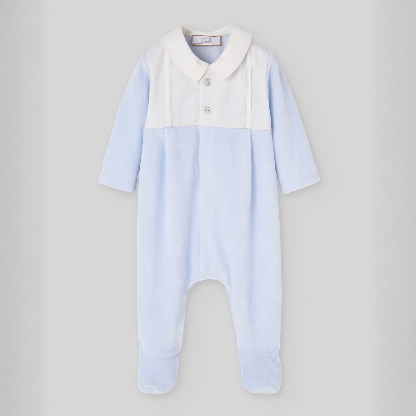 Babygrow laminado azul com gola branca menino da Paz Rodriguez "Ternura"