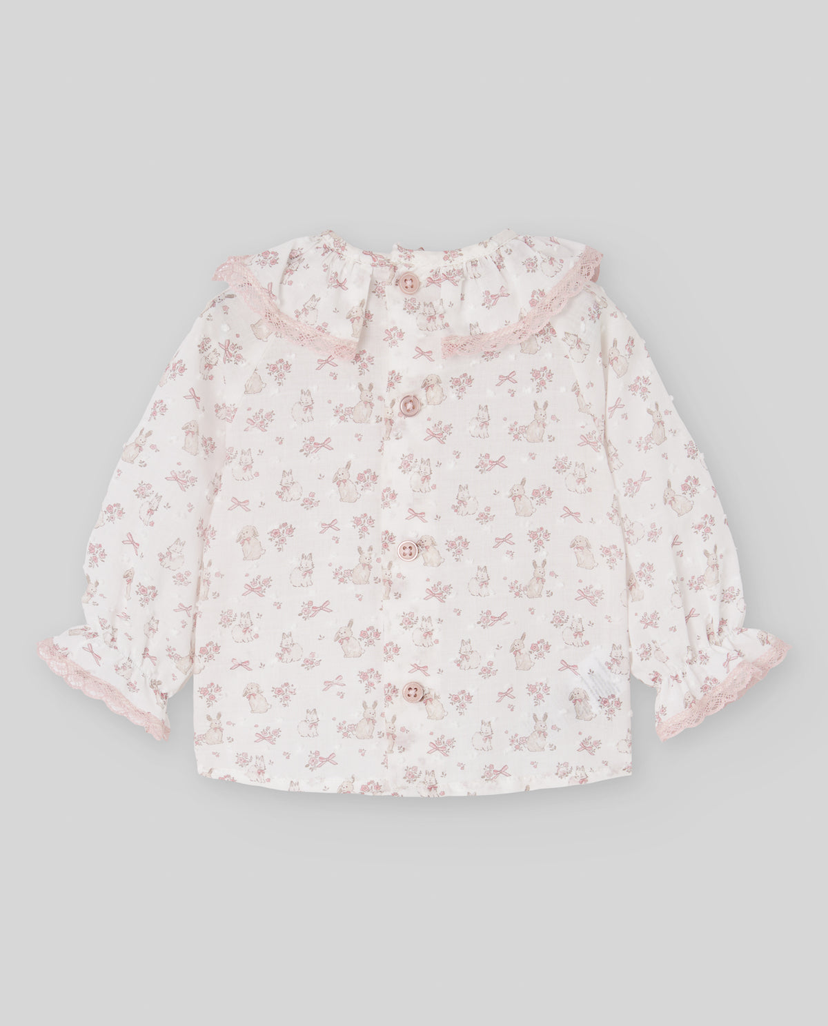 Conjunto bebé menina jardineira rosa e blusa pérola da Paz Rodriguez "Val"