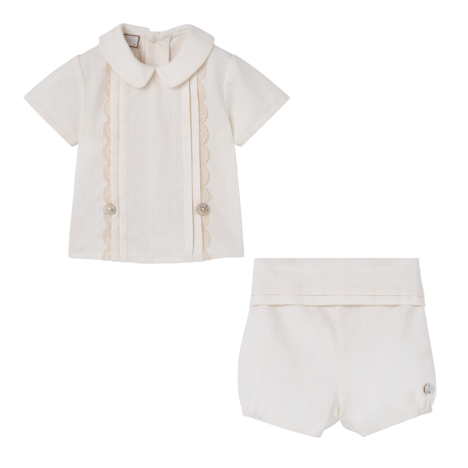 Conjunto cerimónia blusa manga curta e calção bege da Paz Rodriguez "Lua"