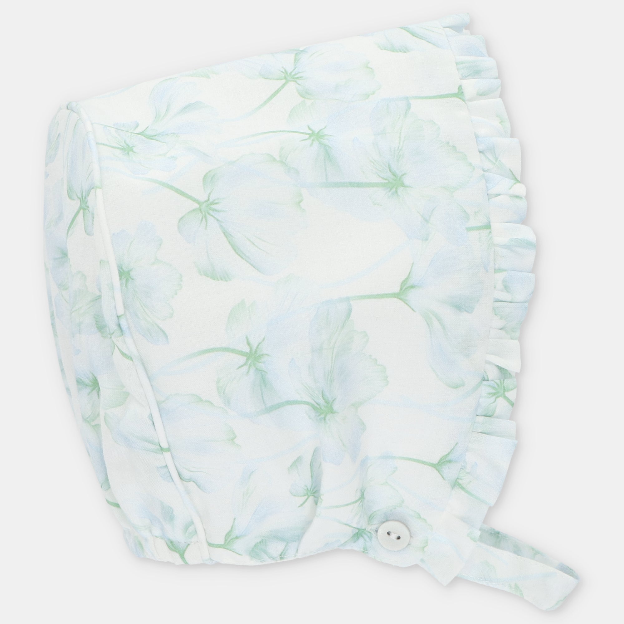 Touca com estampado floral em tons azul para bebe menina da Martín Aranda "Ottawa"