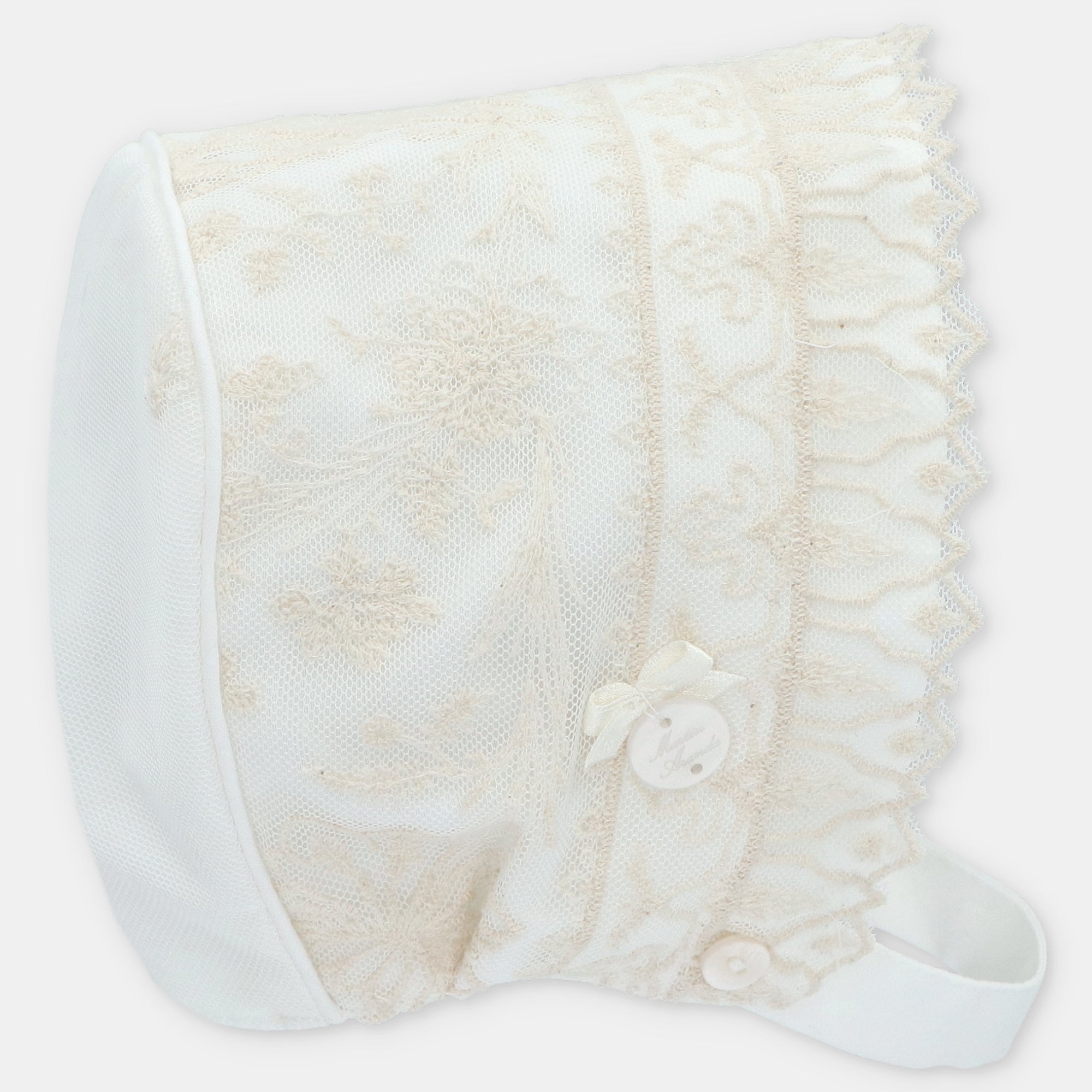 Touca de cerimónia pérola com tule bordado da Martín Aranda "Vancouver"