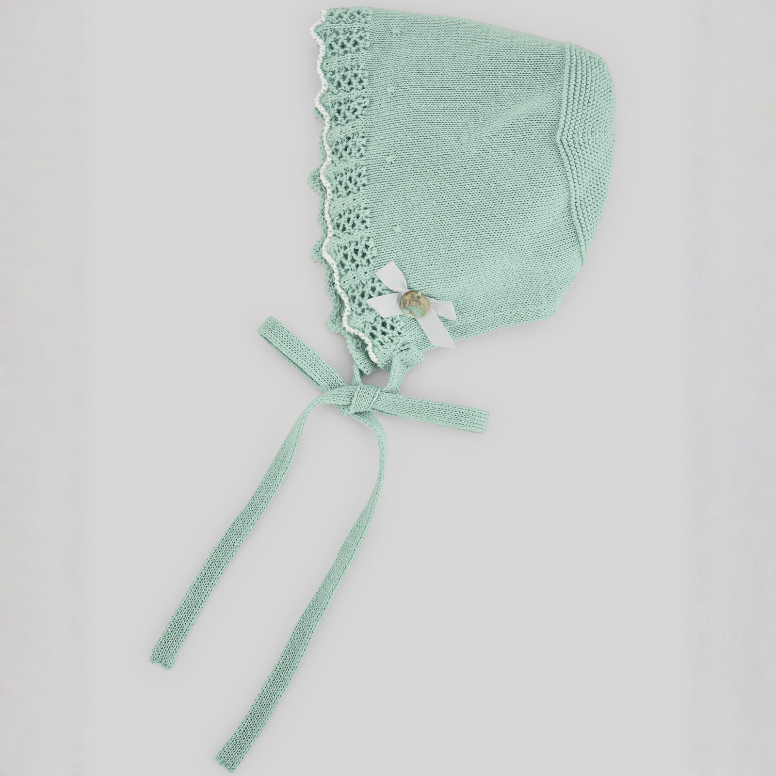 Touca recém nascido em malha verde da Paz Rodriguez "Cauce"