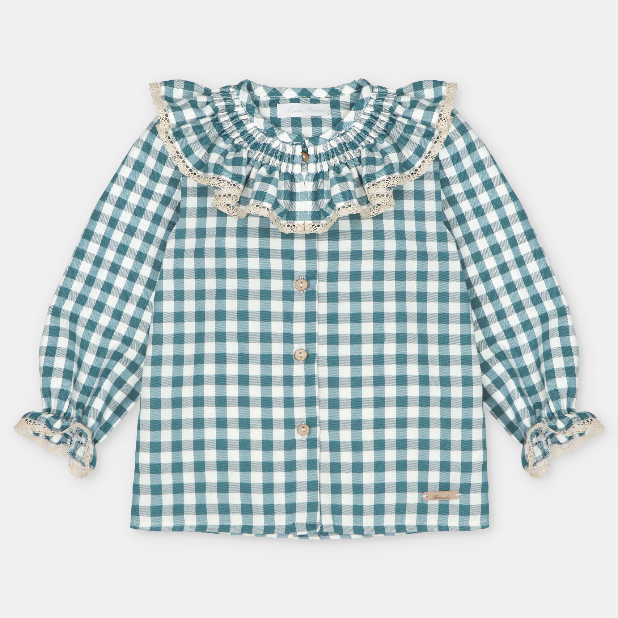 Conjunto blusa vichy e calças bege da Martín Aranda "Navia"