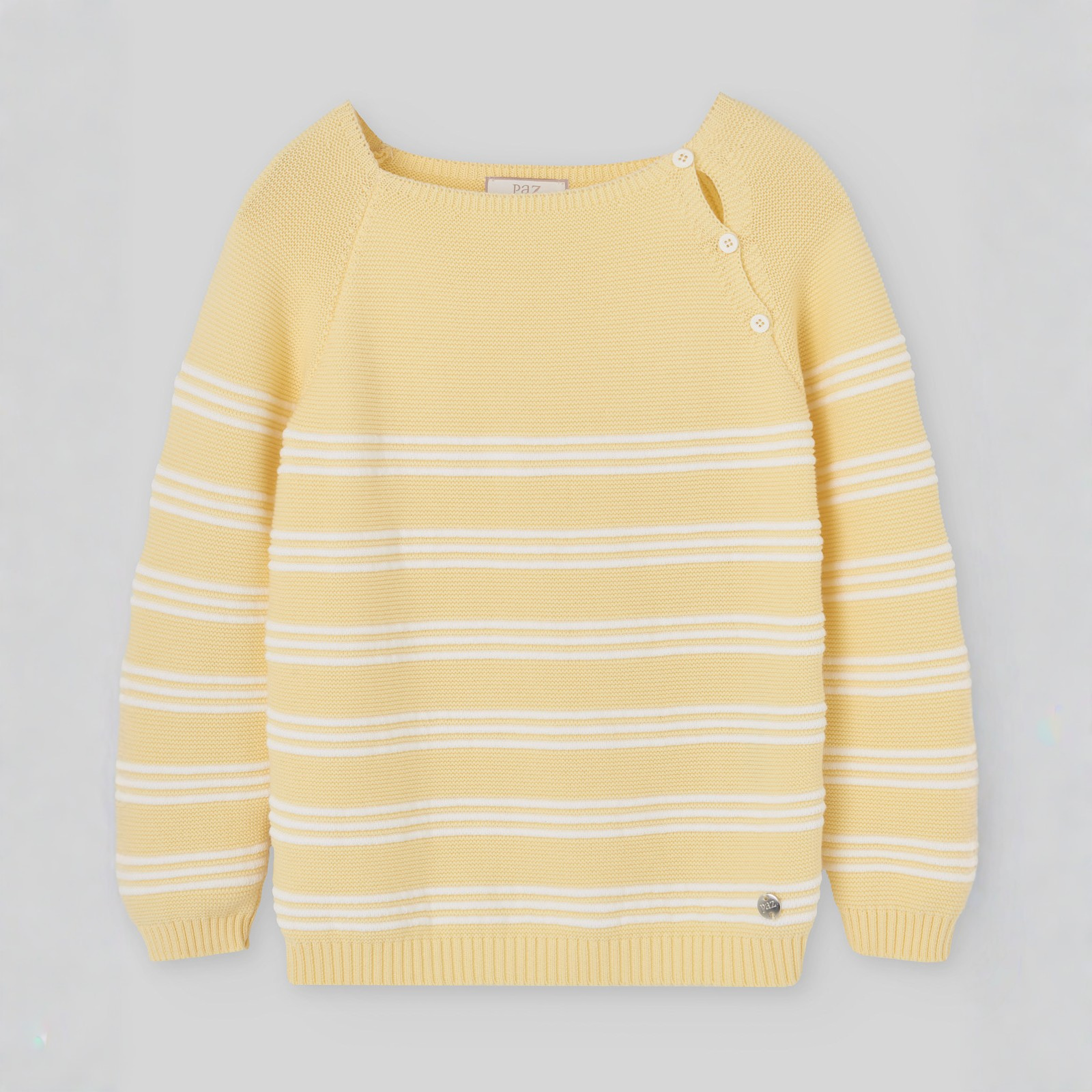 Camisola malha amarela e branca menino da Paz Rodriguez "Frutitas"