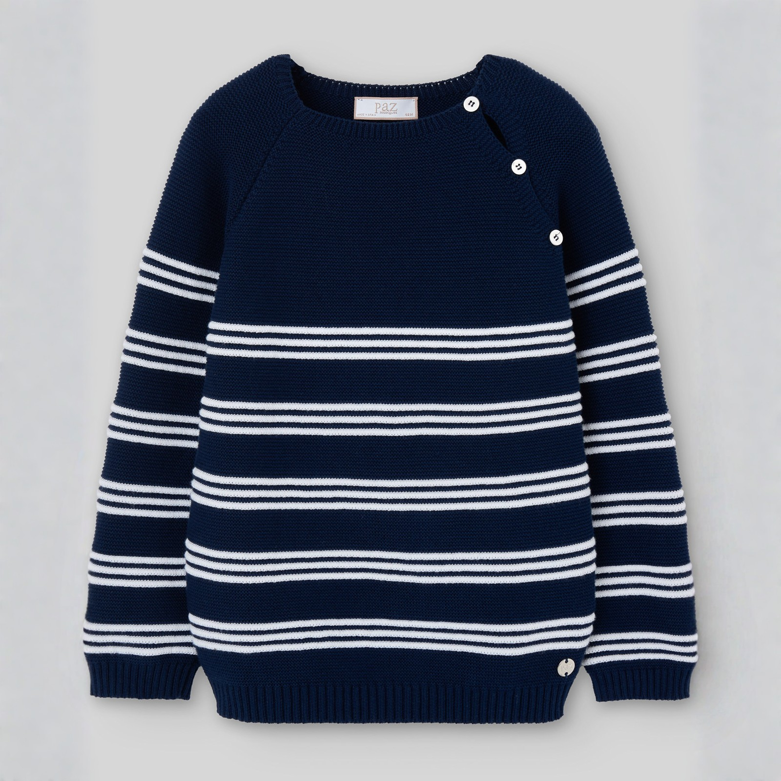Camisola malha azul marinho e branco menino da Paz Rodriguez "Eslora"
