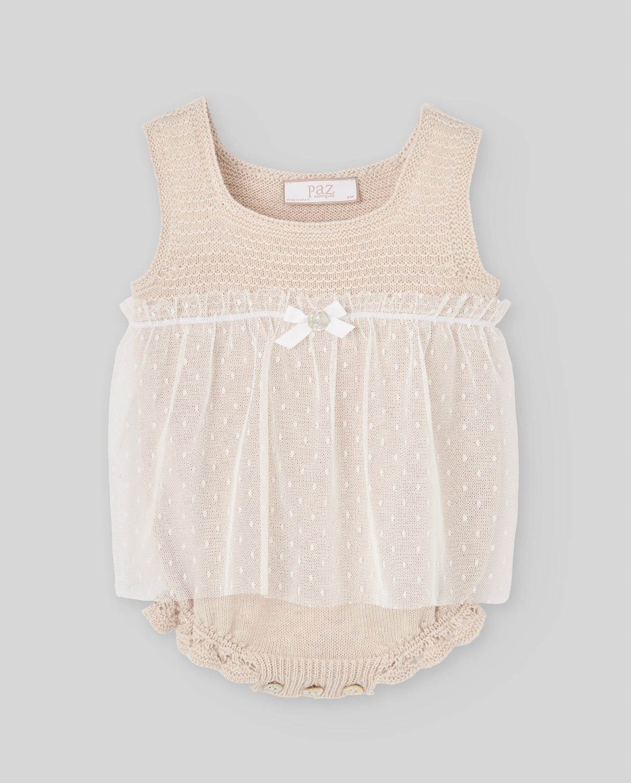 Fofo bege com tule pérola da Paz Rodriguez "Nectar"