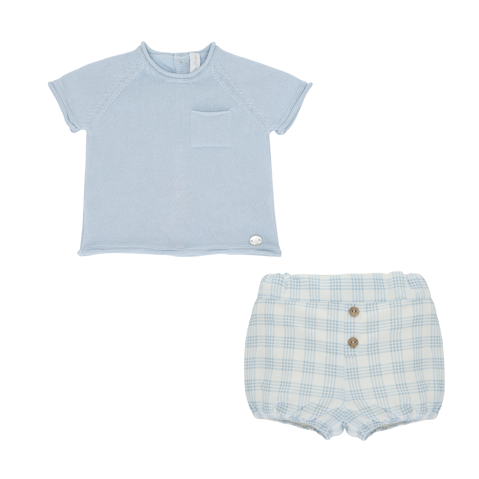 Conjunto camisola azul e calção com quadrados para bebe da Martín Aranda "Ottawa"