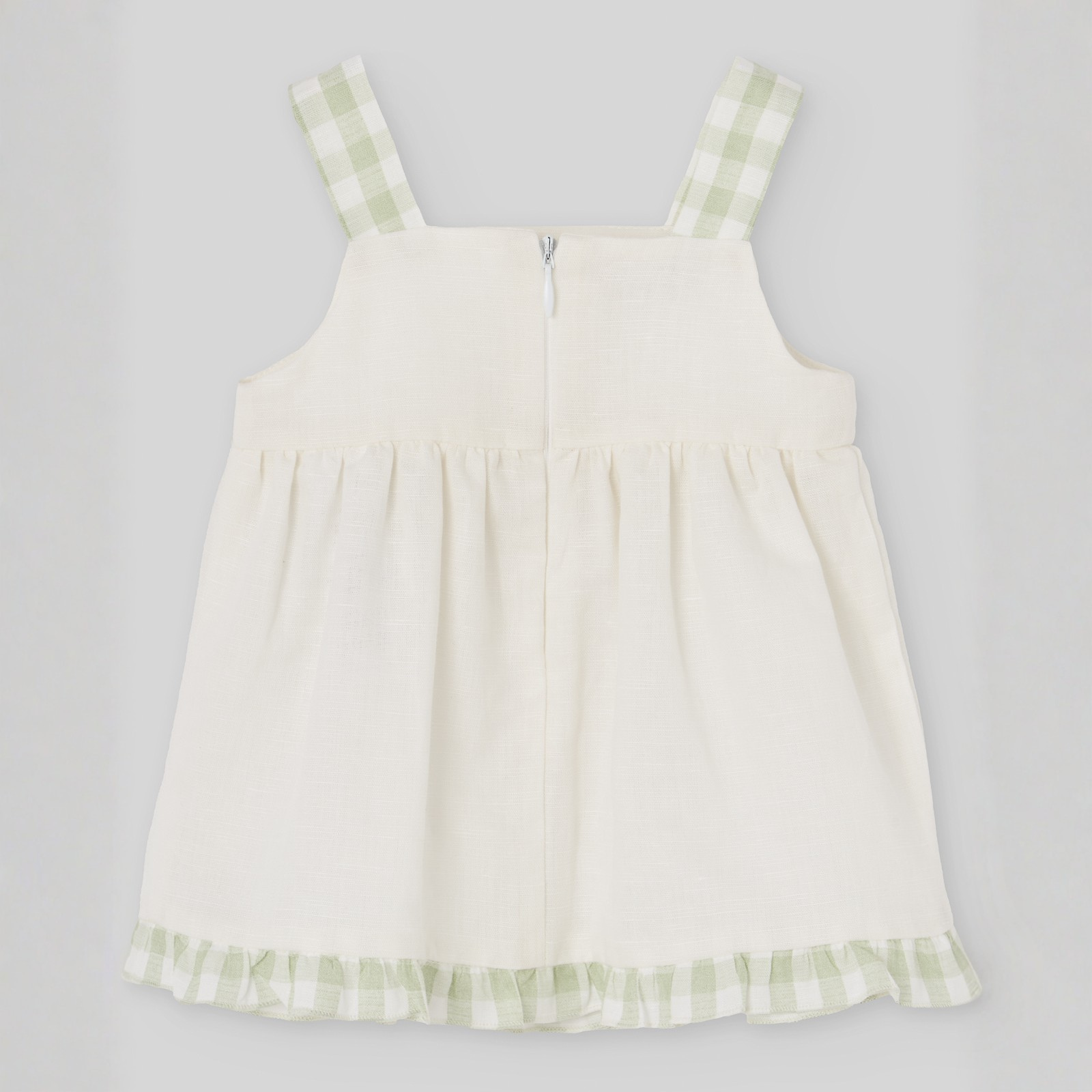 Vestido vichy verde e branco e tapa fralda da Paz Rodriguez "Frescura"