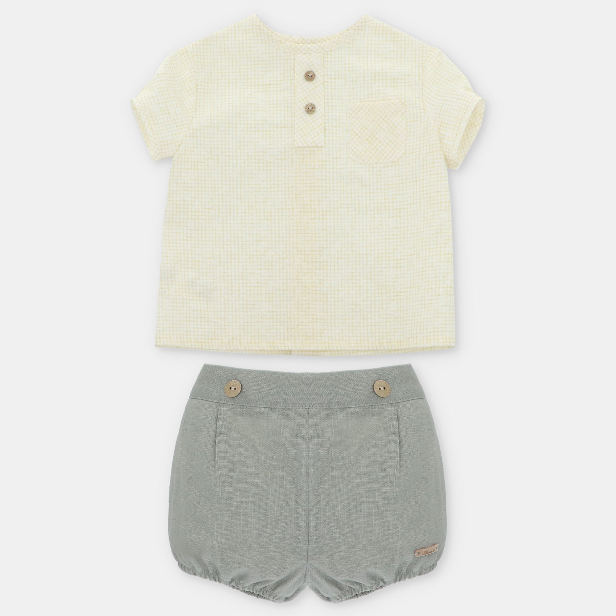 Conjunto blusa vichy amarela e calção verde para bebe menino da Martín Aranda "Winnipeg"
