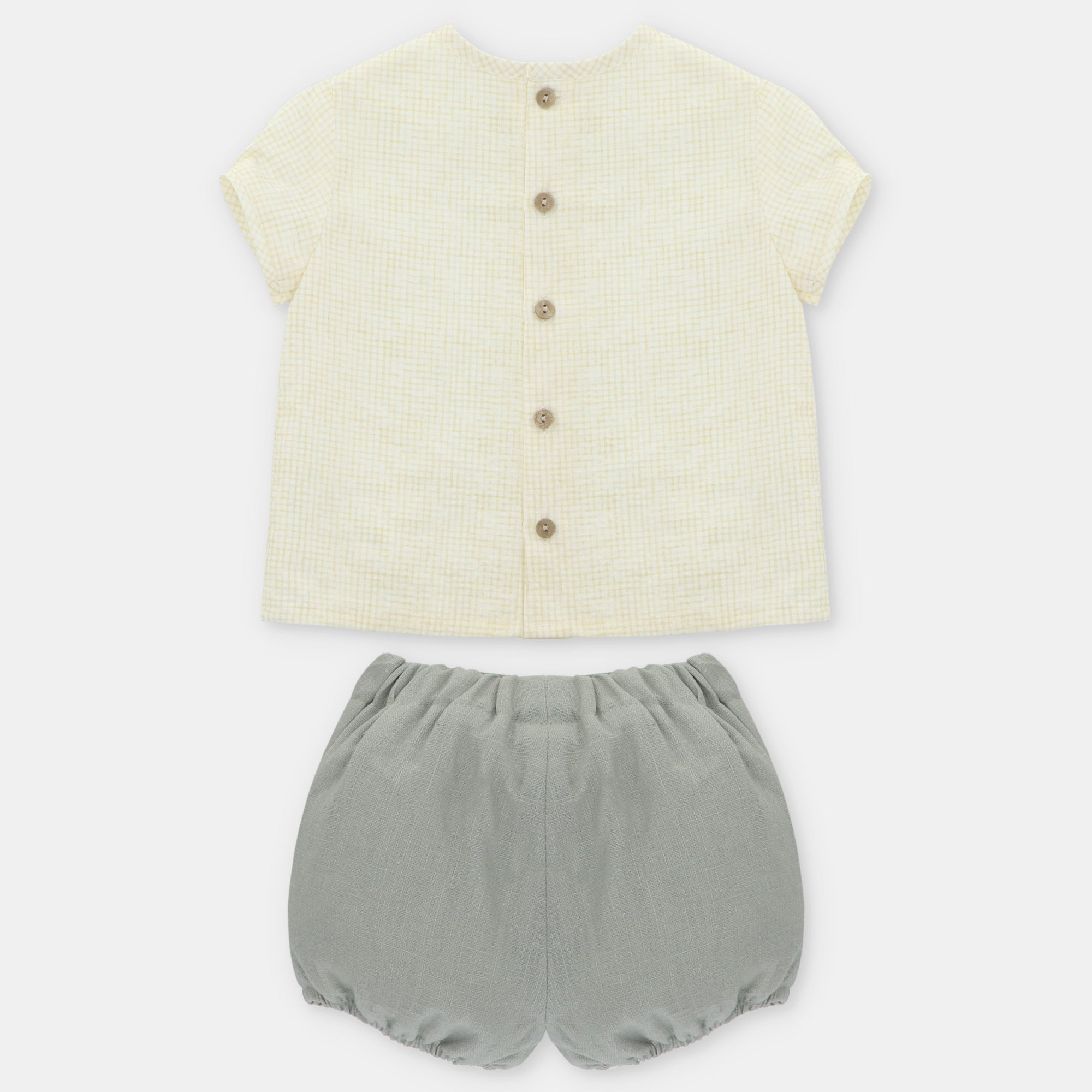 Conjunto blusa vichy amarela e calção verde para bebe menino da Martín Aranda "Winnipeg"