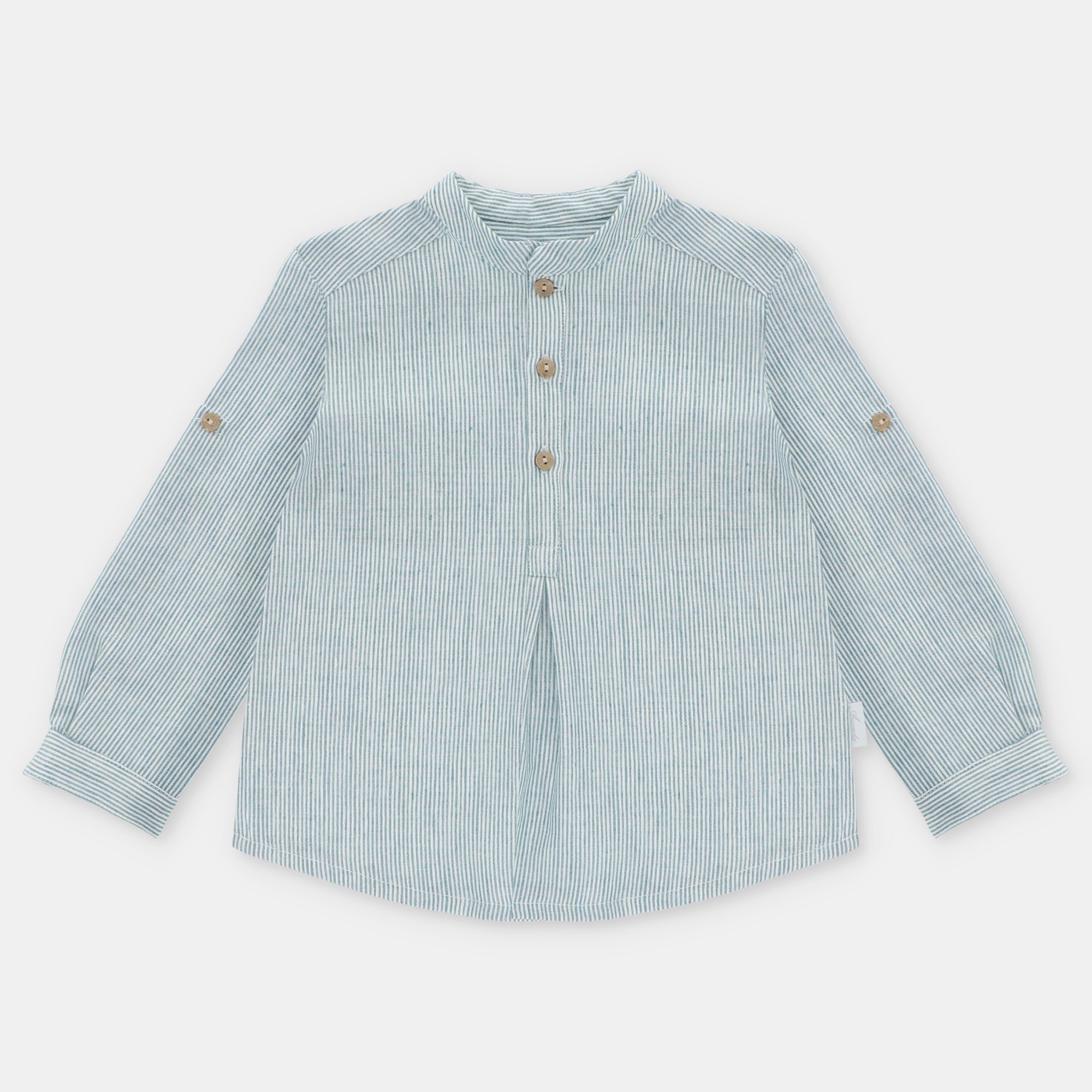 Conjunto camisa riscas azuis e calção bege para menino da Martín Aranda "Milton"