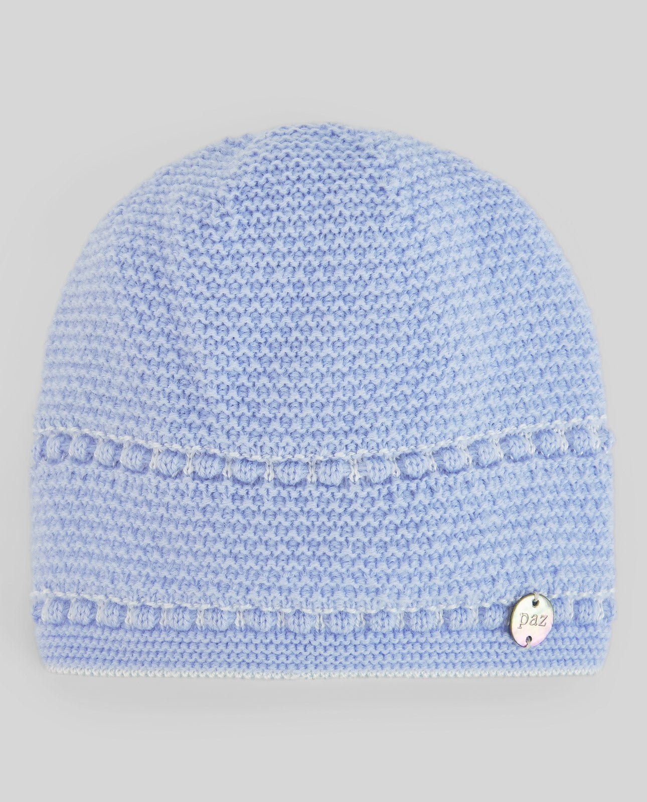 Gorro recém nascido em malha azul da Paz Rodriguez "Fogar"