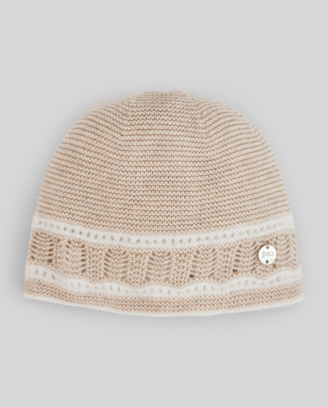 Gorro recém nascido em malha bege da Paz Rodriguez "Lua"