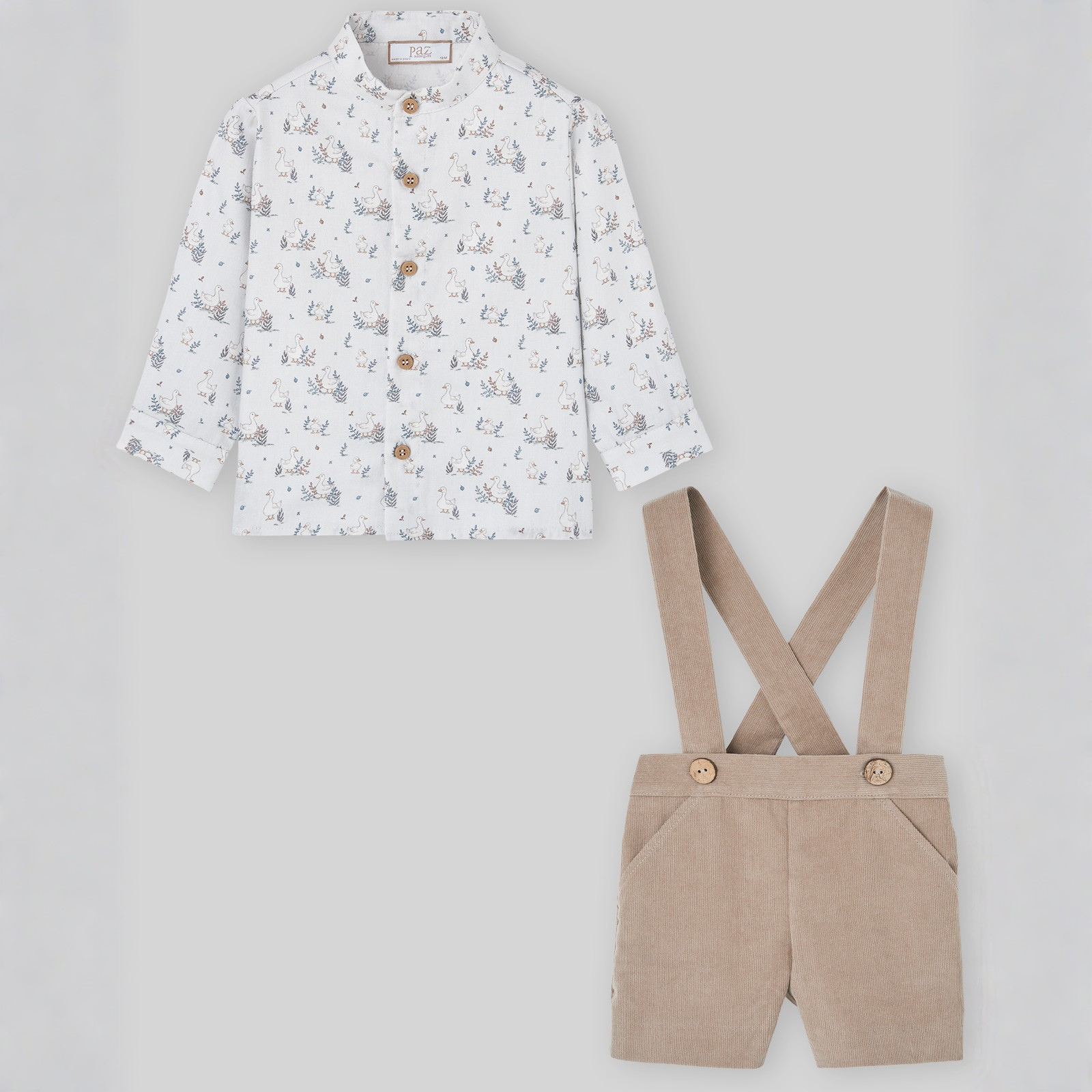 Conjunto calção bege e camisa estampada da Paz Rodriguez "Terra"