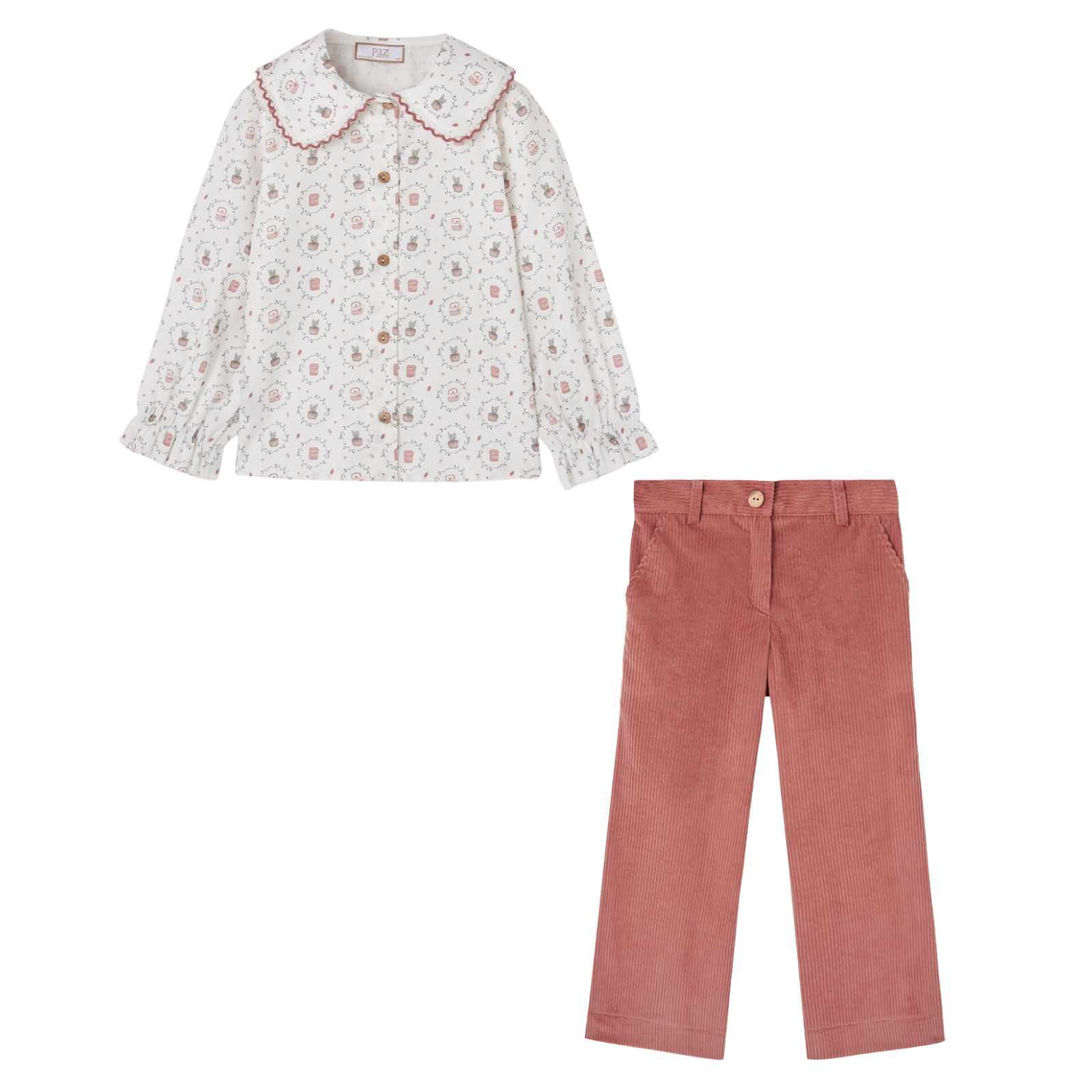 Conjunto blusa estampada e calça rosa da Paz Rodriguez "Lumbre"