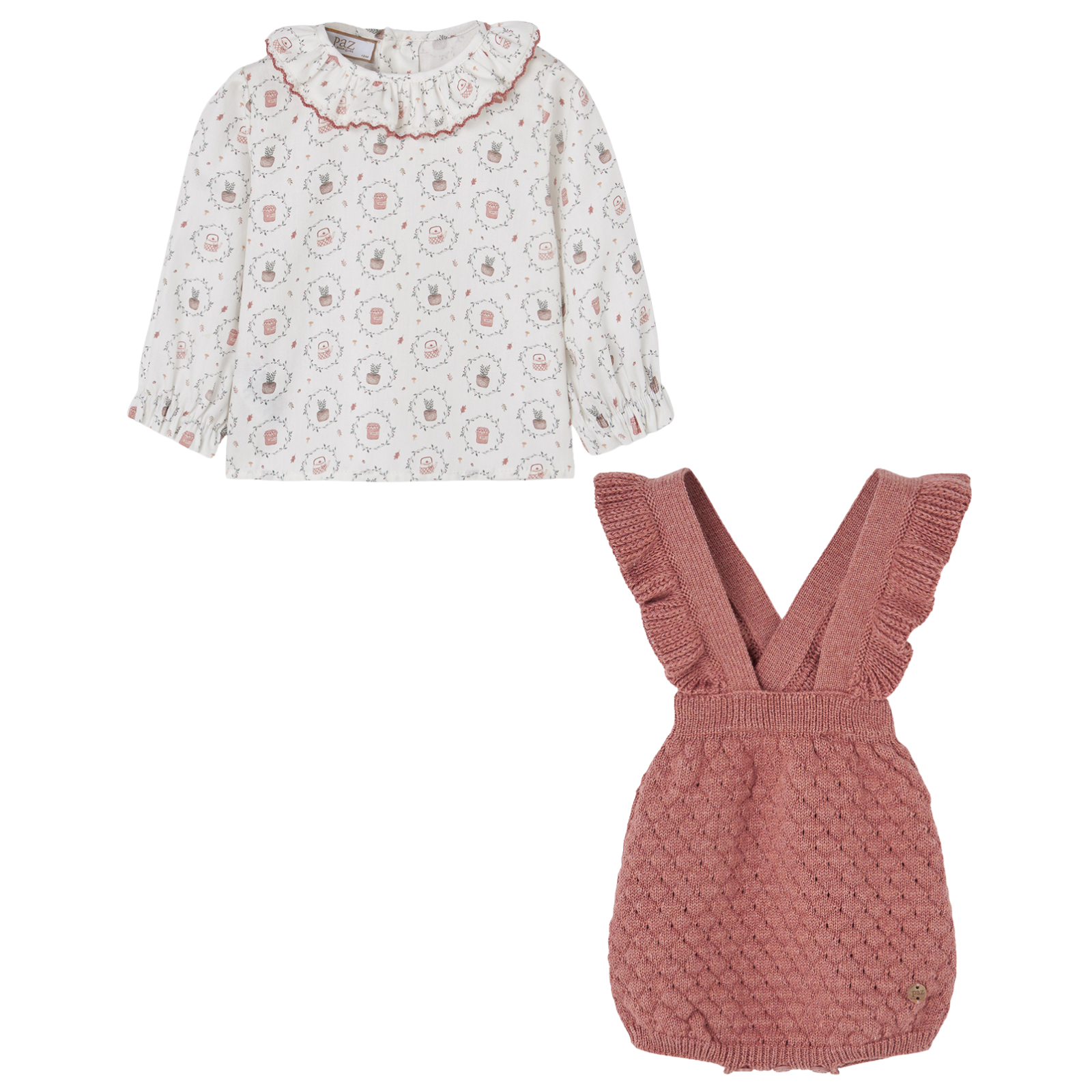 Conjunto blusa estampada e fofo malha rosa da Paz Rodriguez "Lumbre"
