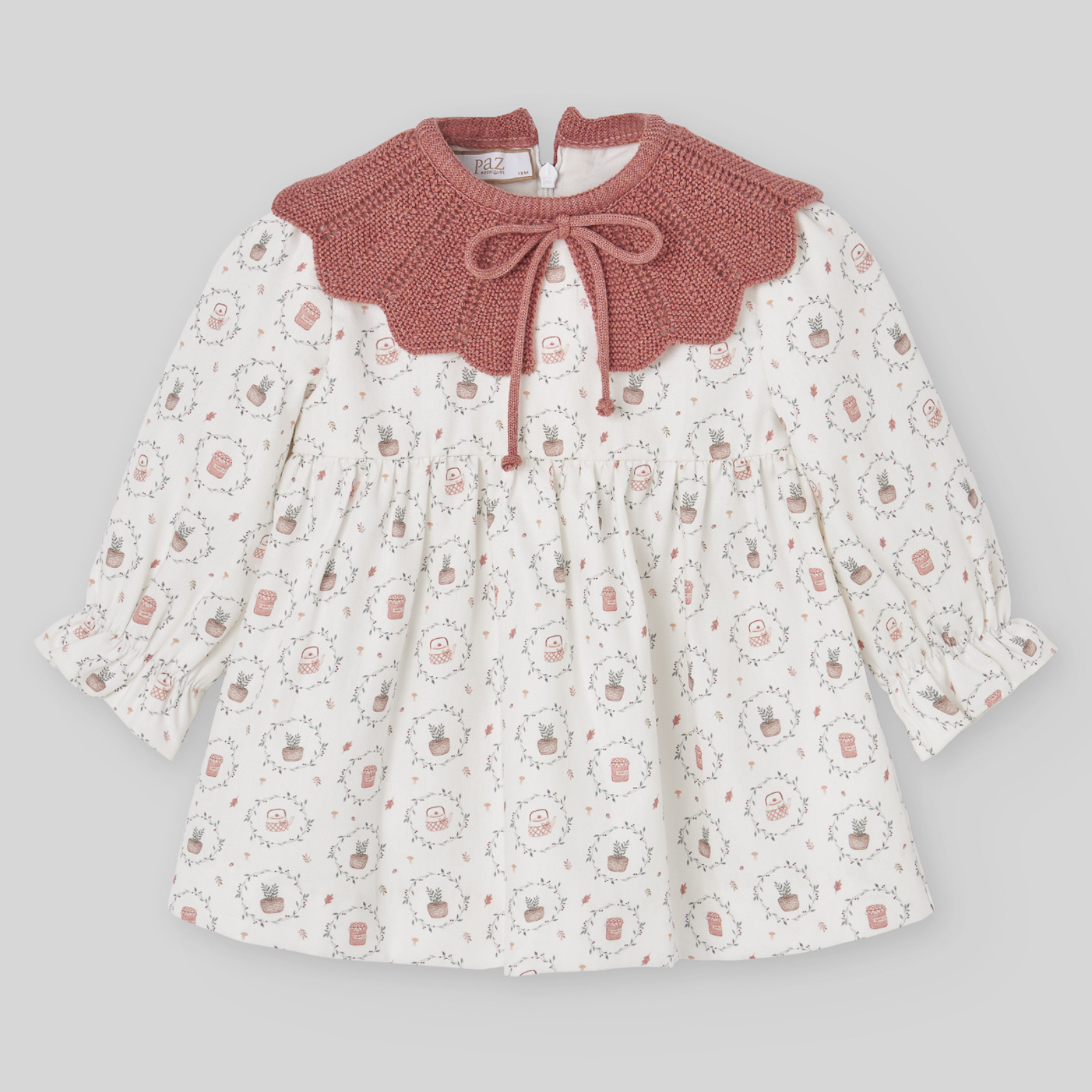 Vestido estampado com gola de malha rosa da Paz Rodriguez "Lumbre"