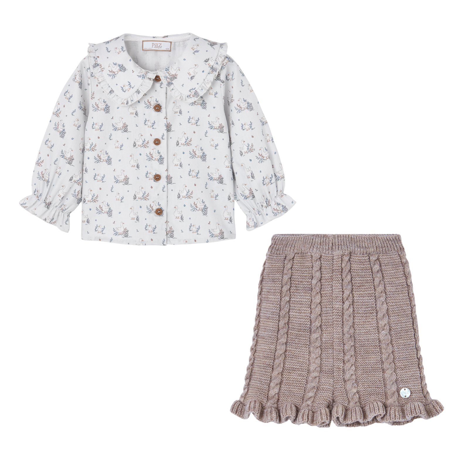 Conjunto blusa estampada e calção castanho da Paz Rodriguez "Terra"