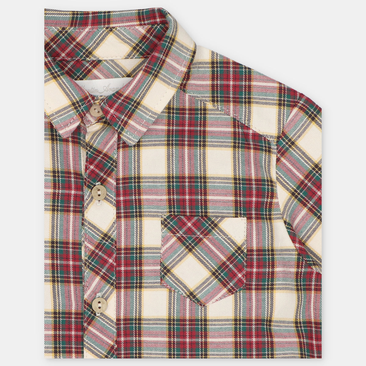 Conjunto camisa xadrez e calças bege da Martín Aranda "Tineo"
