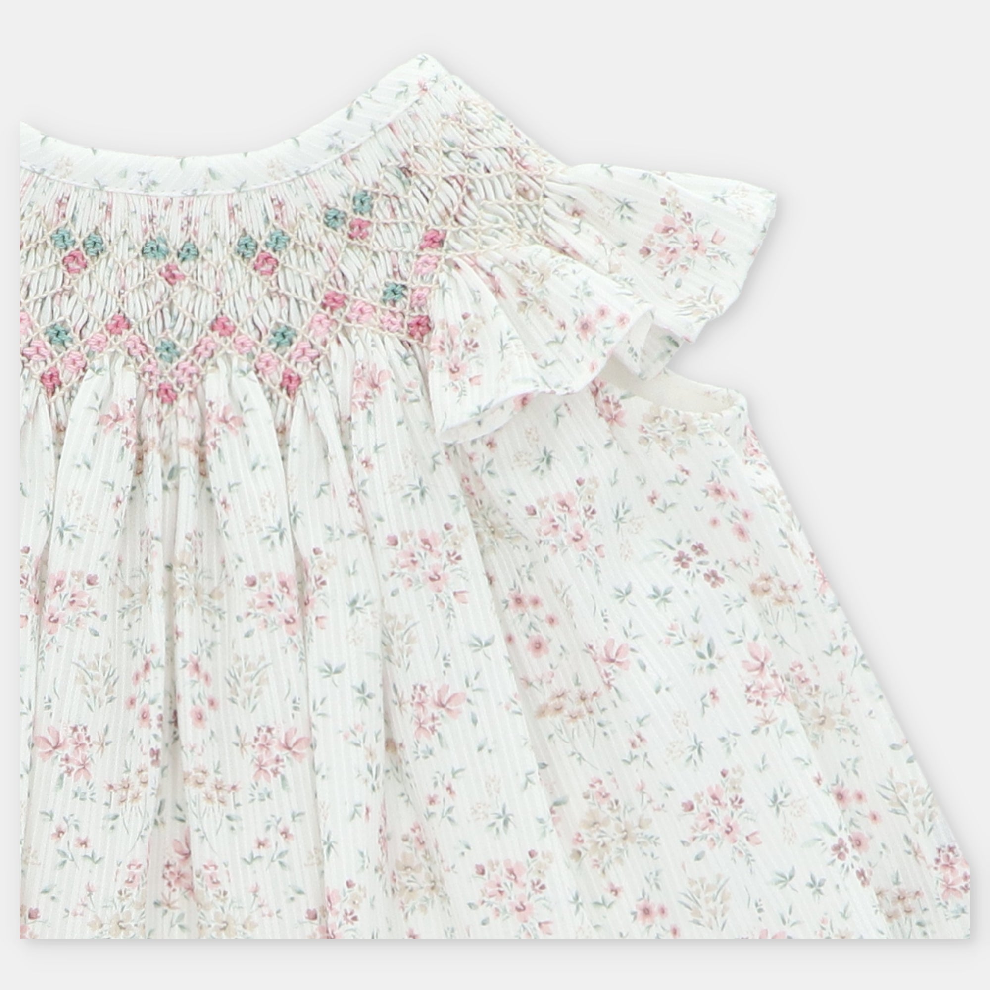 Vestido floral com favos de mel e tapa fraldas para bebe da Martín Aranda "Toronto"