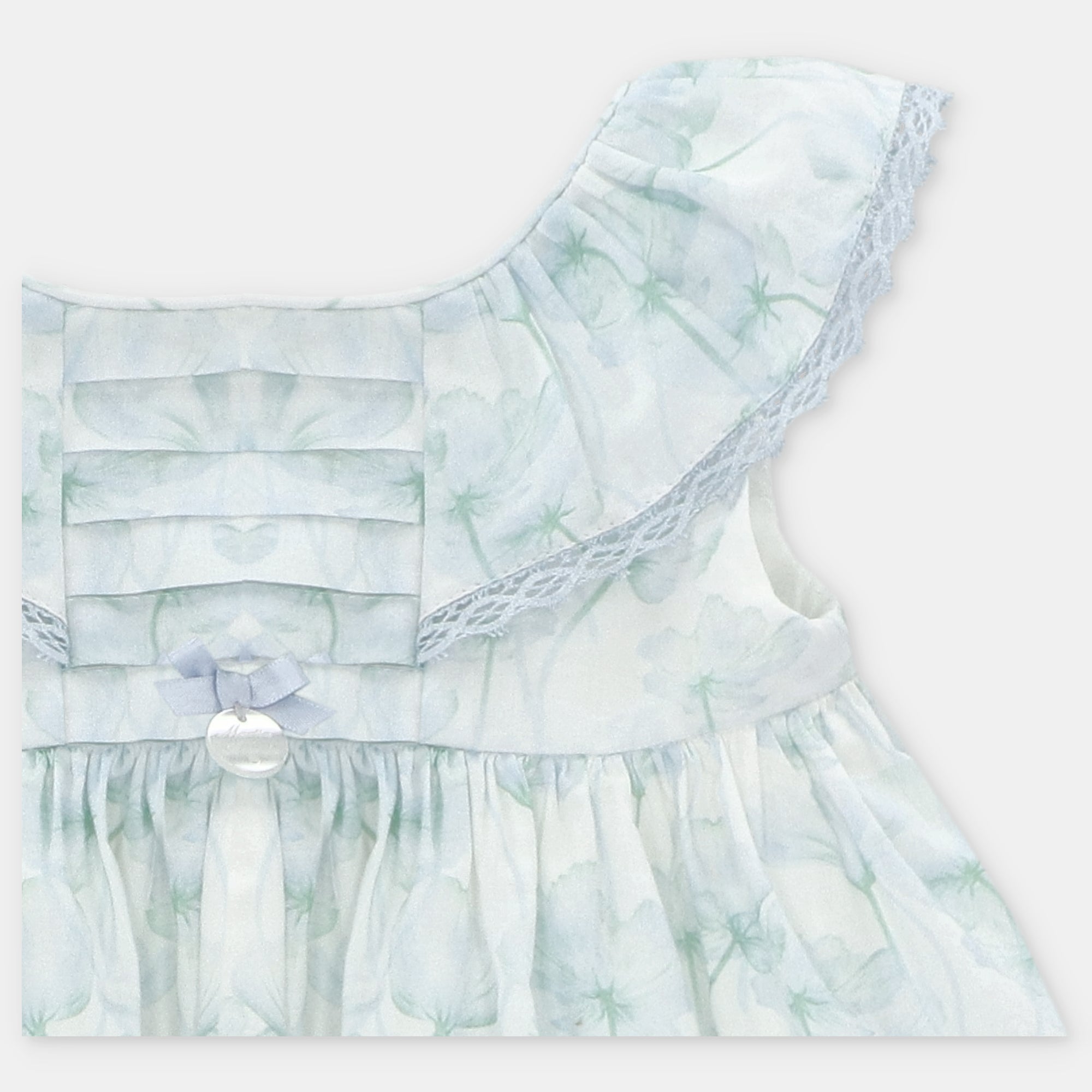 Vestido e tapa fraldas com estampado floral em tons de azul da Martín Aranda "Ottawa"
