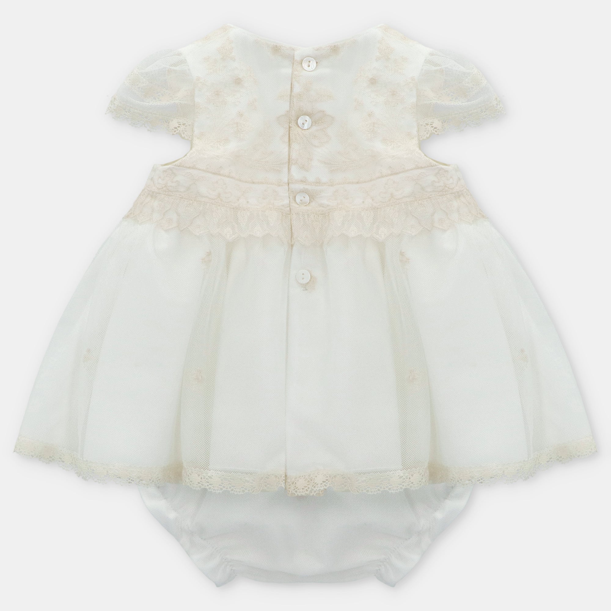 Vestido e tapa fraldas de cerimónia em pérola com tule bordado da Martín Aranda "Vancouver"