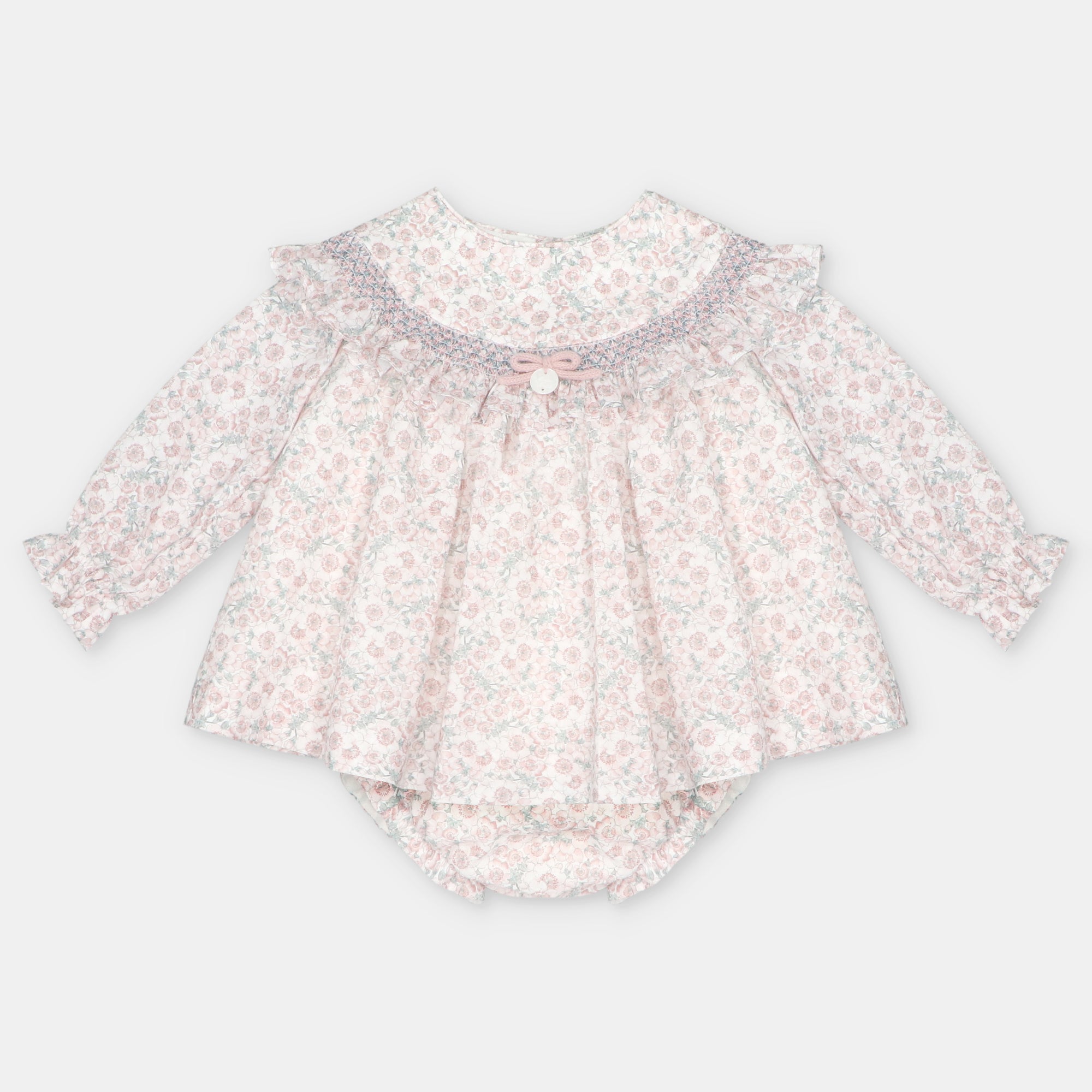 Vestido e tapa fraldas floral rosa da Martín Aranda "Lena"