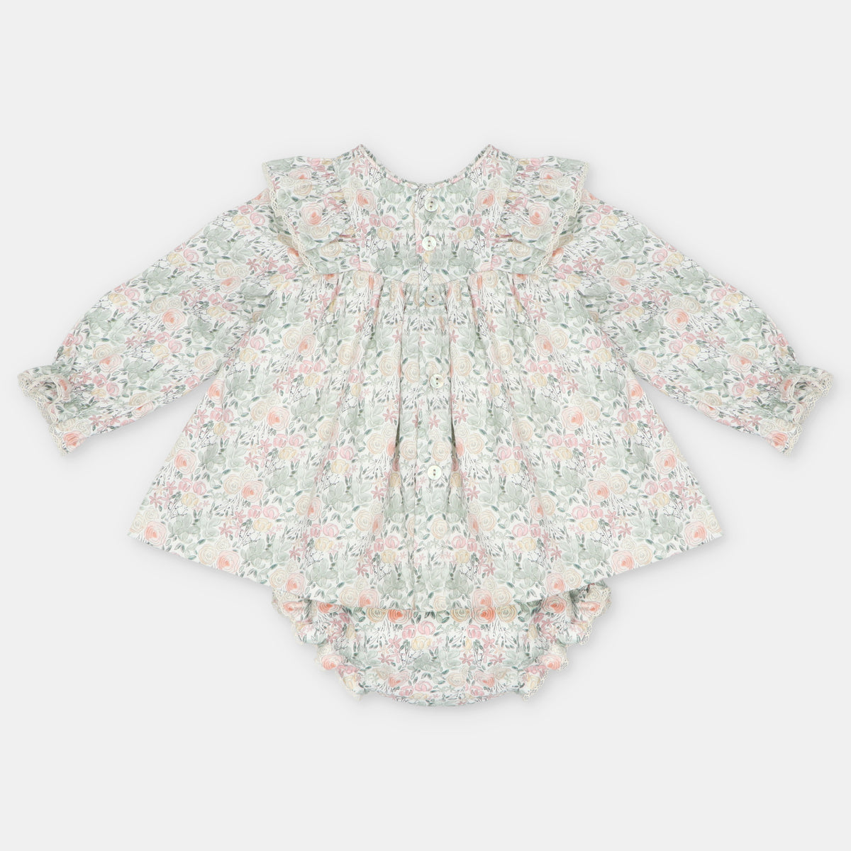 Vestido e tapa fraldas floral da Martín Aranda "Pravia"