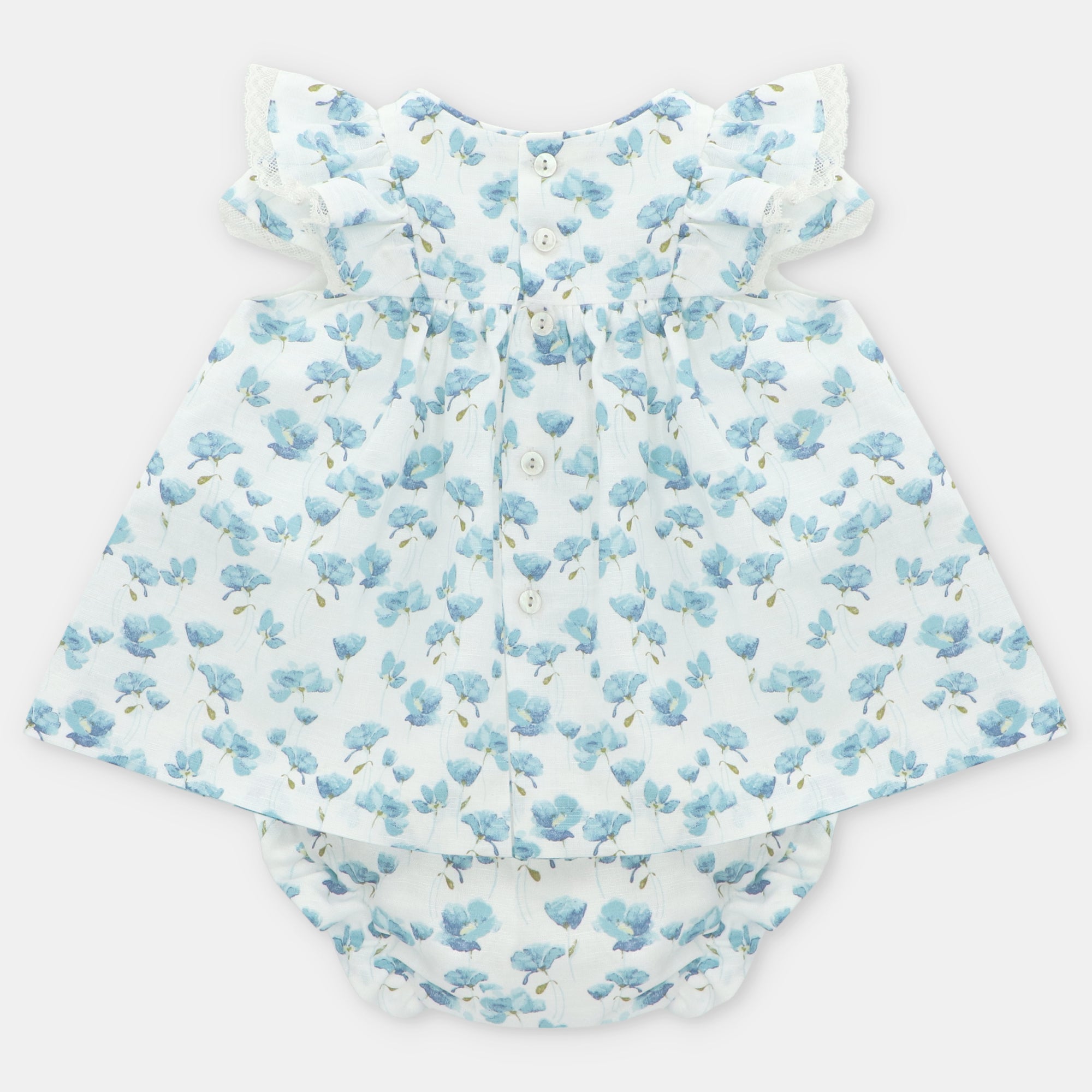 Vestido estampado floral verde petróleo e tapa fraldas para bebe da Martín Aranda "Milton"