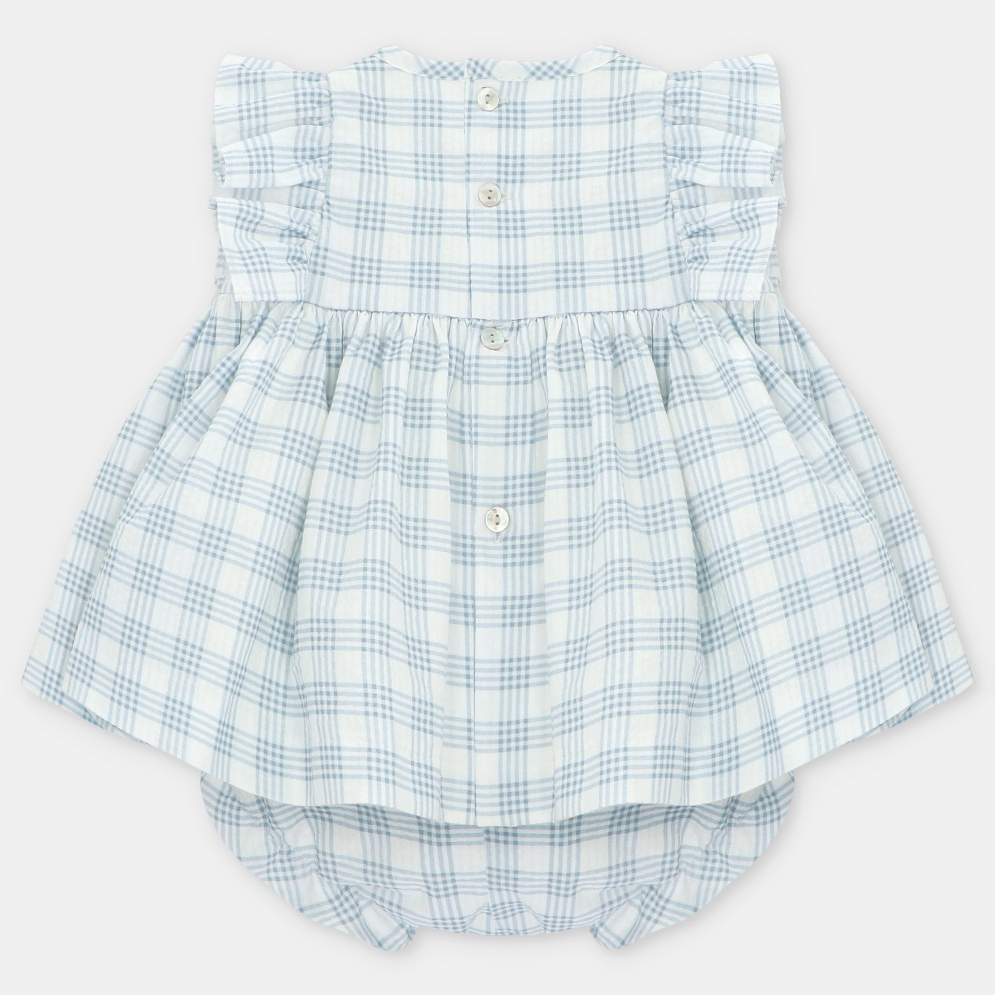 Vestido quadrados azuis e tapa fralda para bebe menina da Martín Aranda "Ottawa"