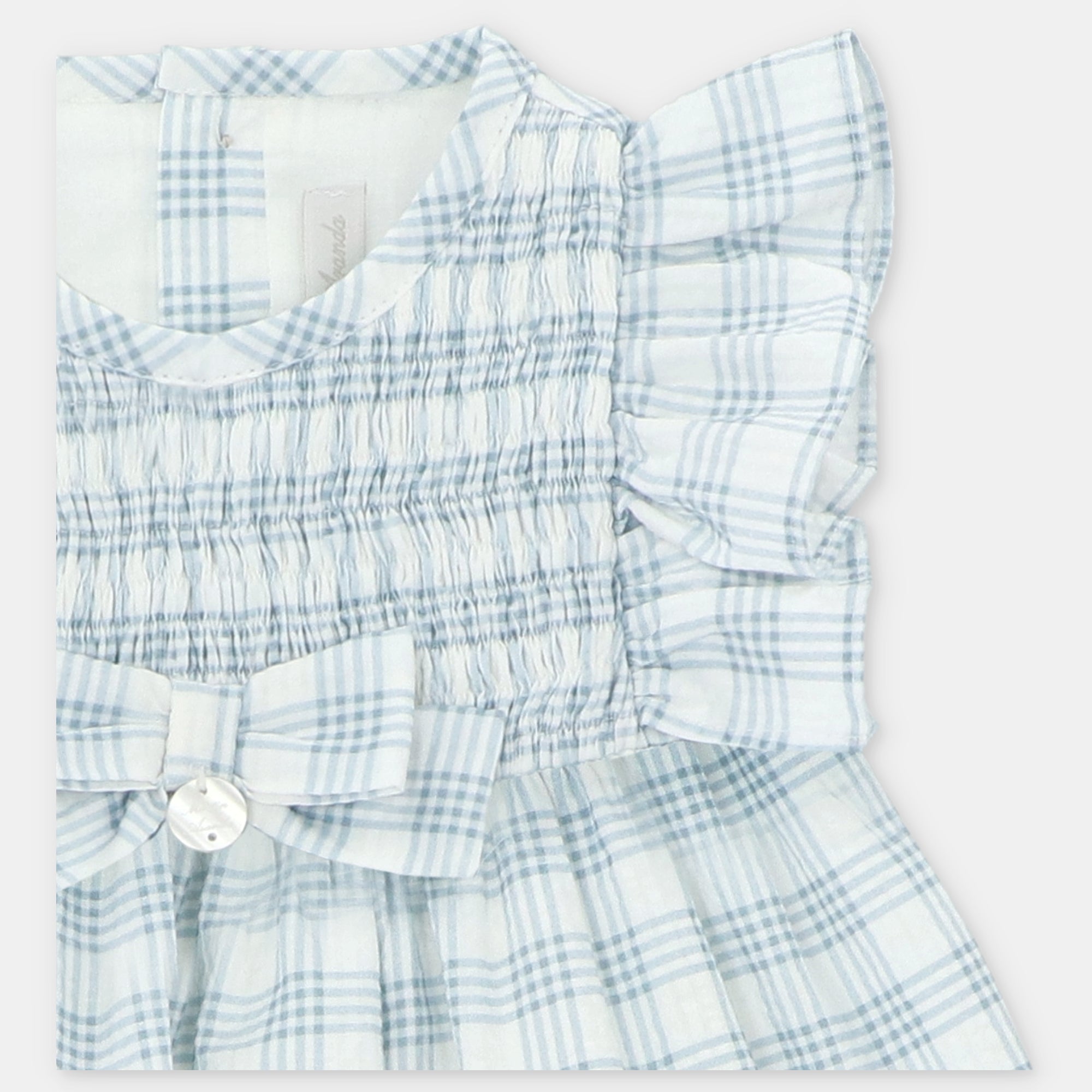 Vestido quadrados azuis e tapa fralda para bebe menina da Martín Aranda "Ottawa"