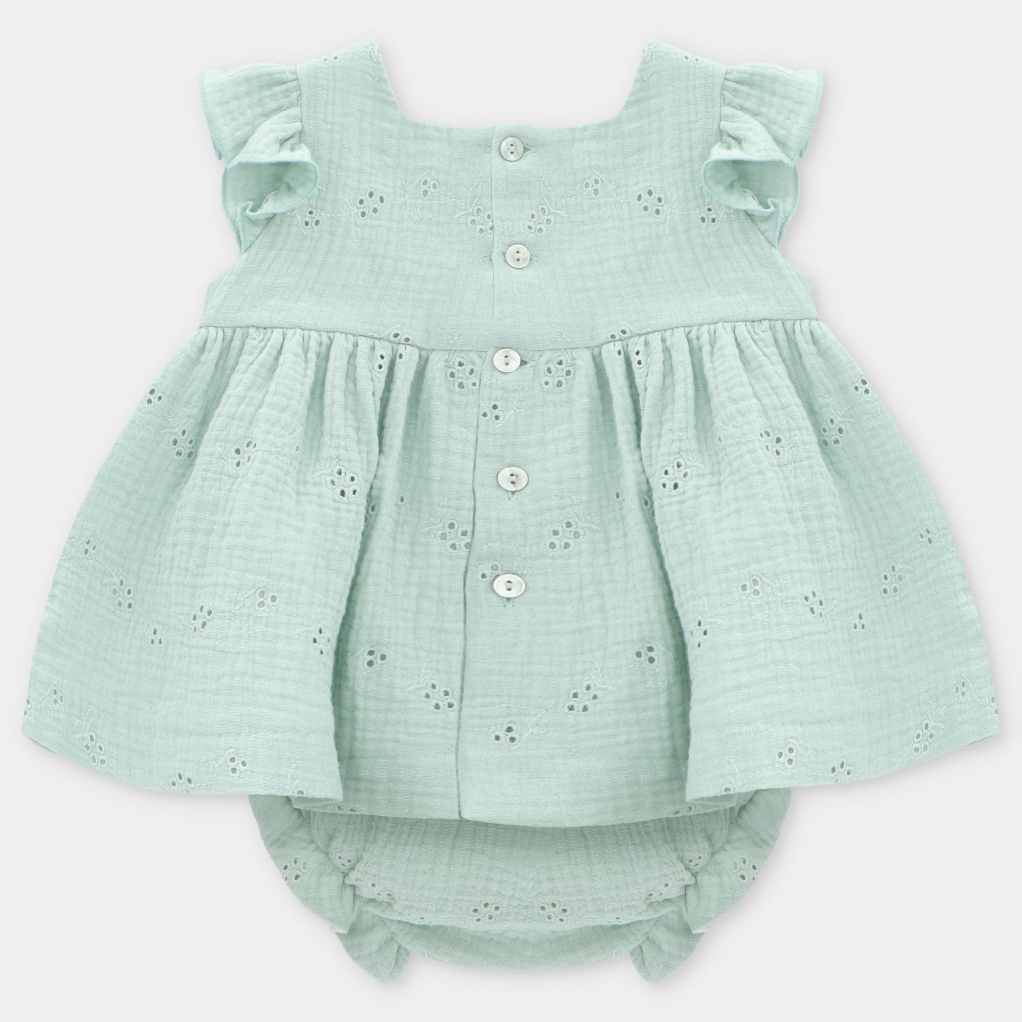 Vestido verde com bordado e tapa fraldas para bebe menina da Martín Aranda "Edmonton"