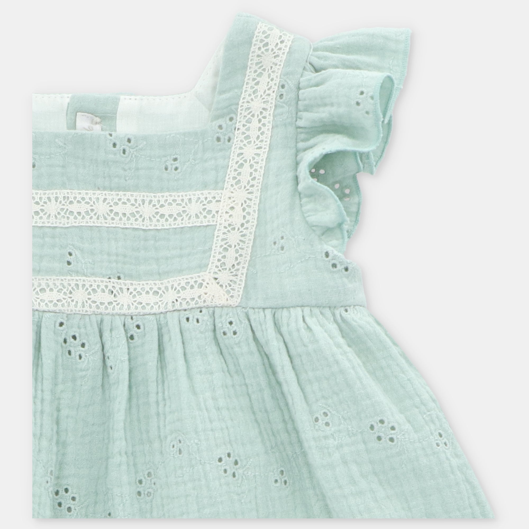 Vestido verde com bordado e tapa fraldas para bebe menina da Martín Aranda "Edmonton"