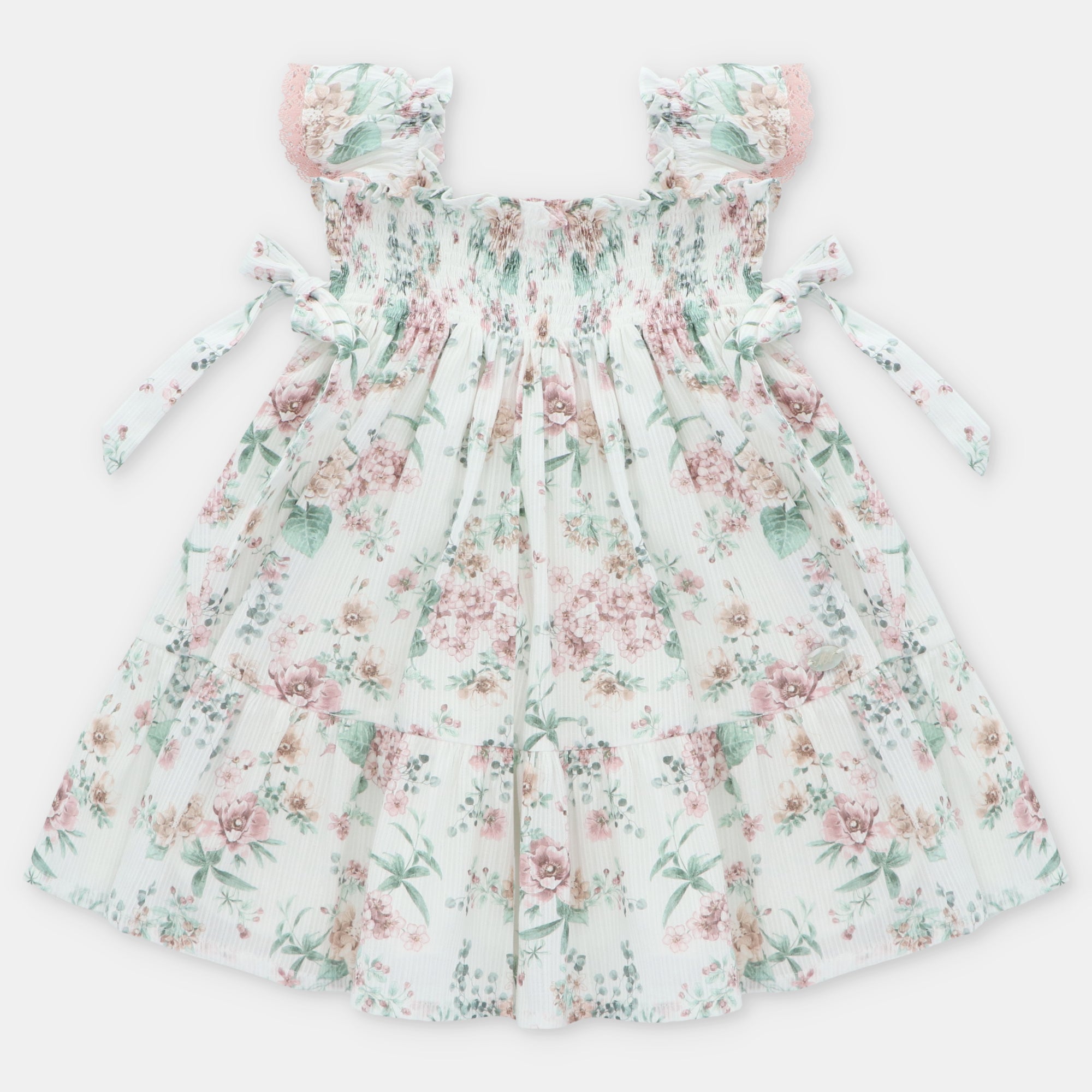 Vestido com estampado floral rosa e laços para menina da Martín Aranda "Toronto"