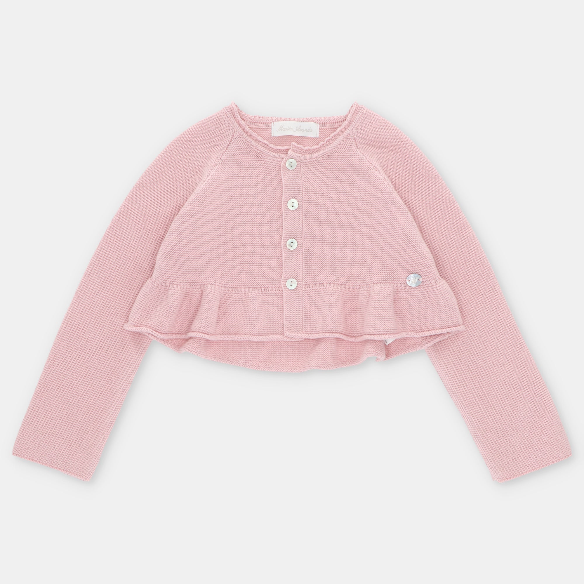 Bolero em malha rosa com folho para menina da Martín Aranda "Toronto"