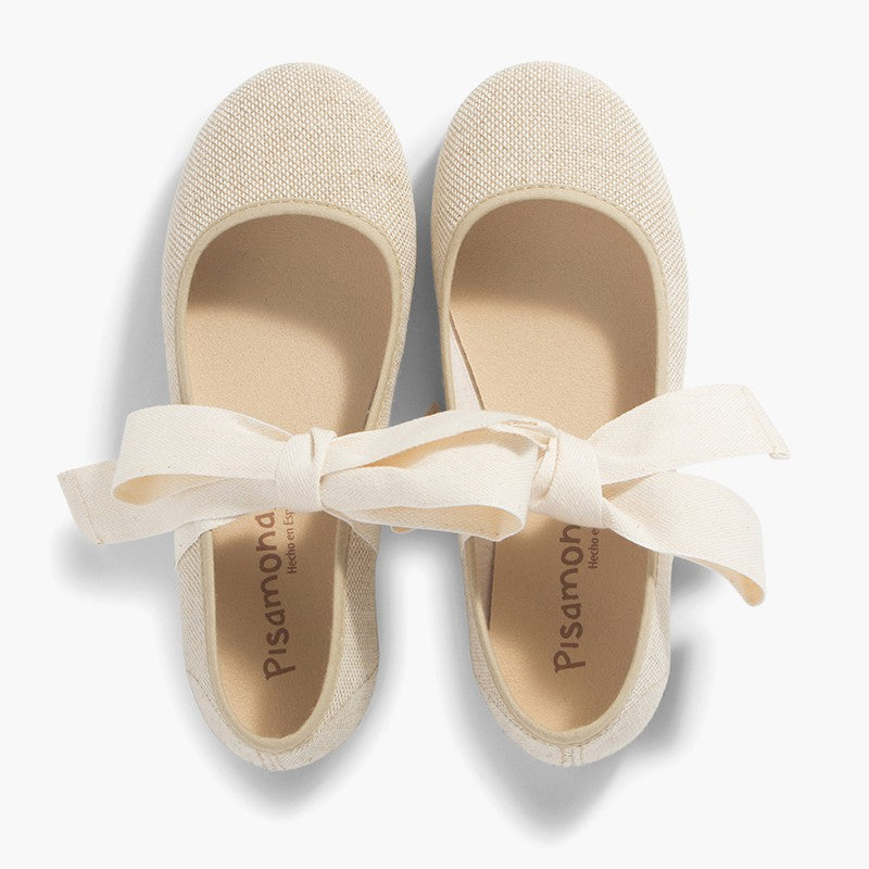 Sapatos merceditas linho com laço da Pisamonas