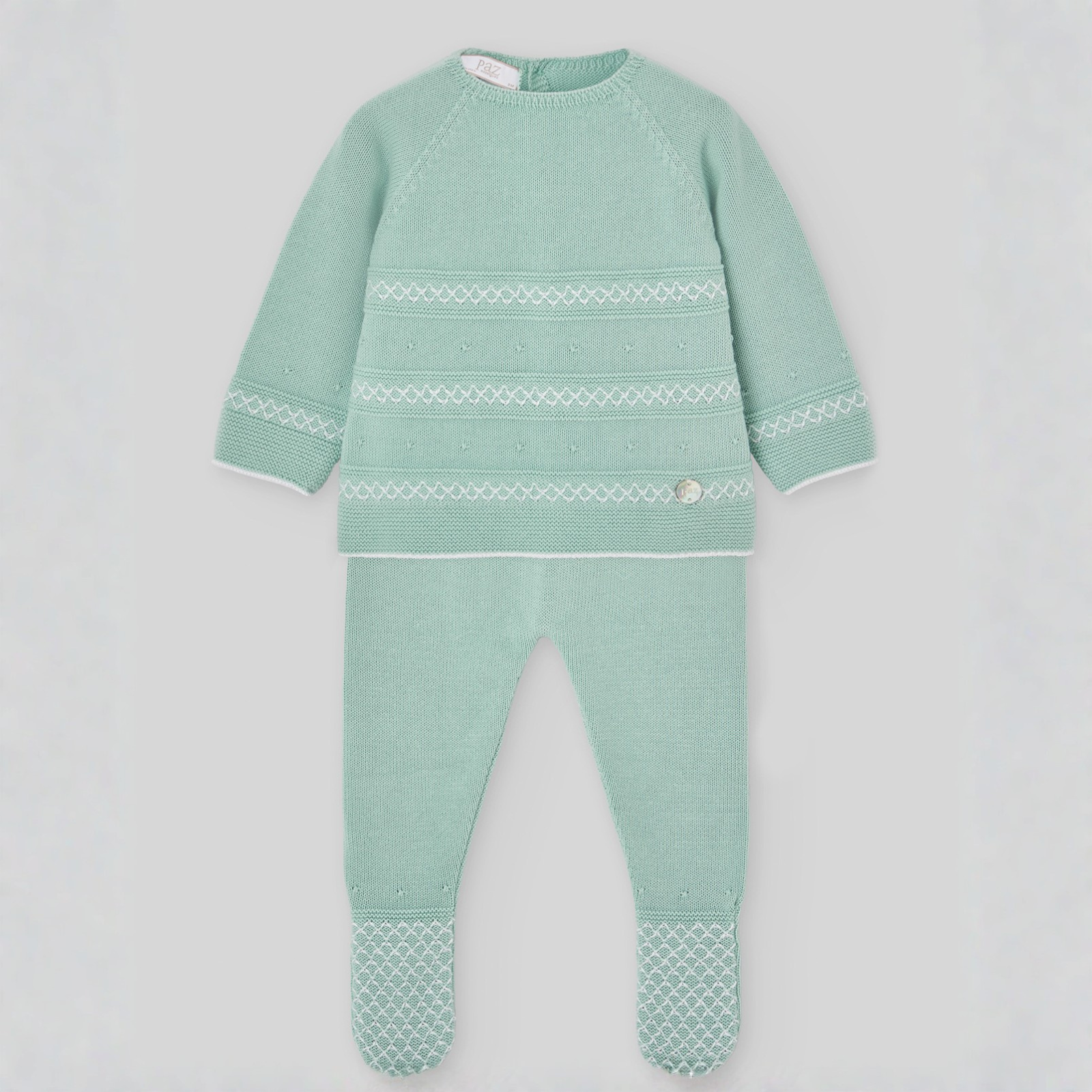Conjunto recém nascido menino verde da Paz Rodriguez "Cauce"