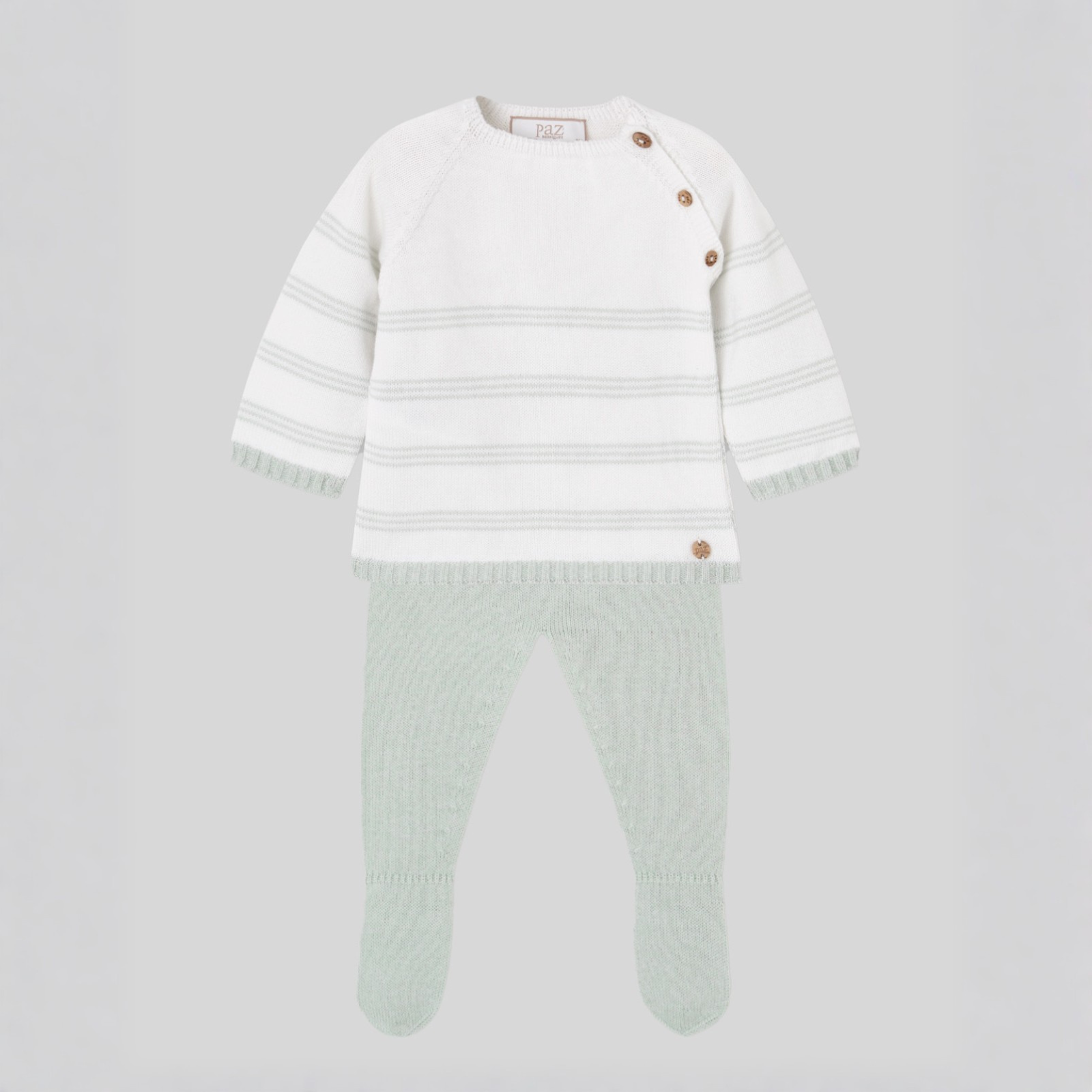 Conjunto malha verde e branco bebé menino da Paz Rodriguez "Noray"