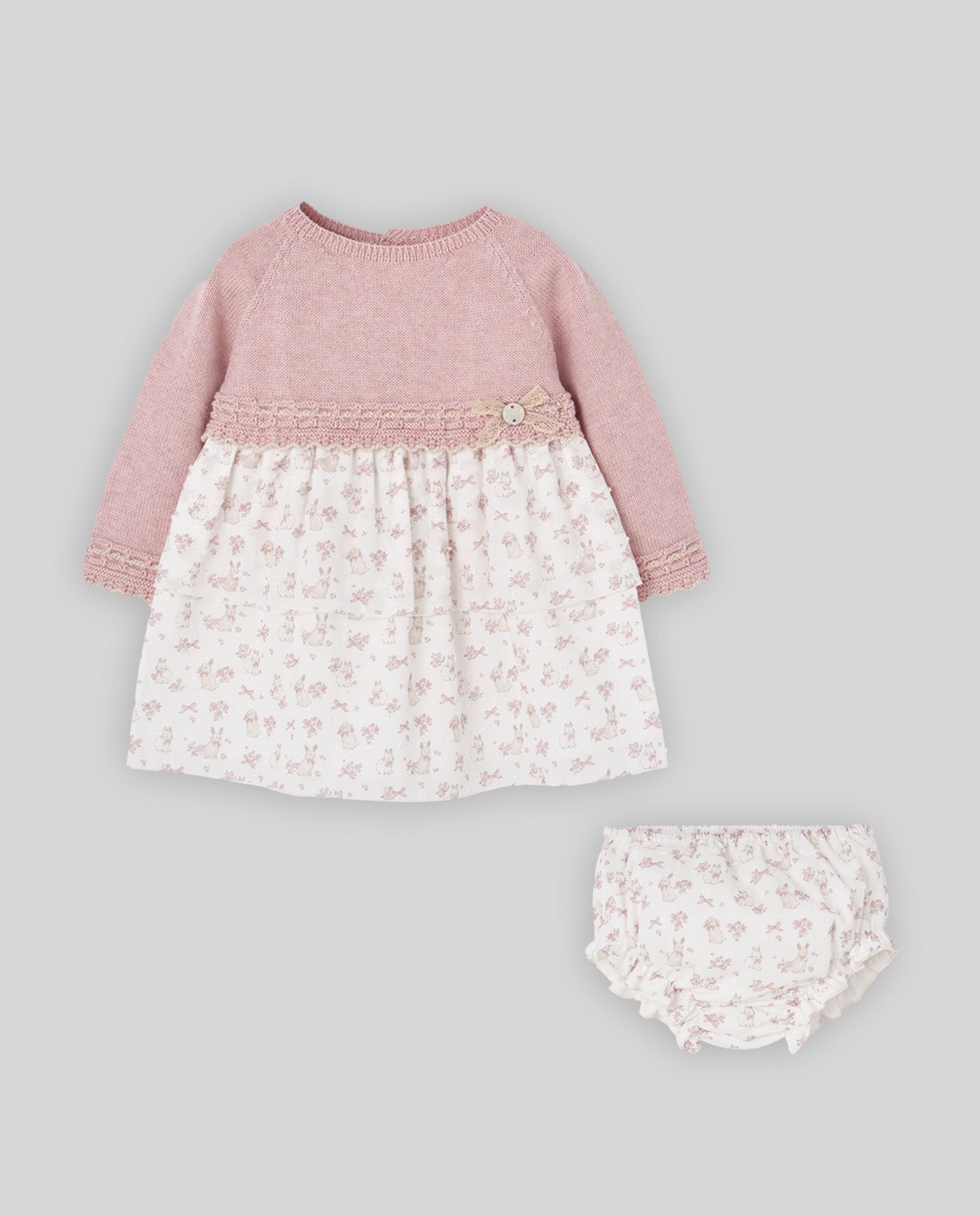 Vestido combinado e tapa fralda rosa da Paz Rodriguez "Val"