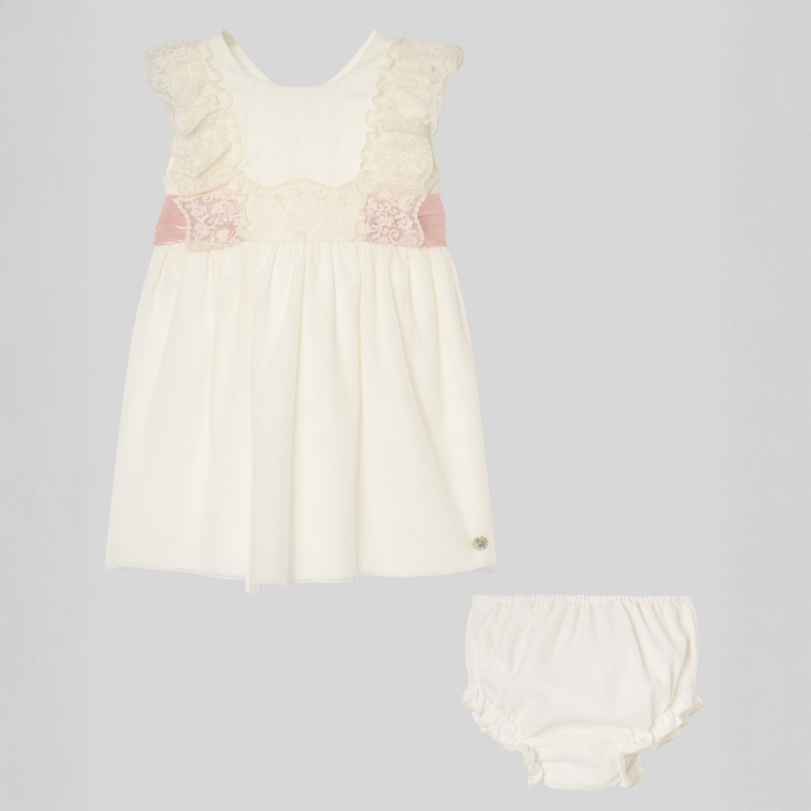 Vestido e tapa fralda para cerimonia em tom pérola da Paz Rodriguez "Cerimónia"