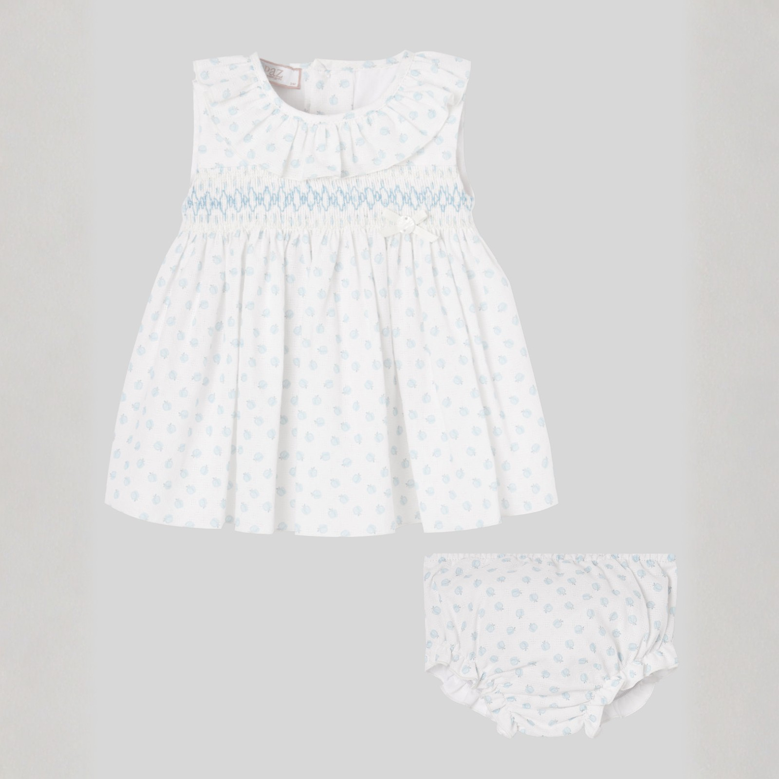 Vestido padrão azul e tapa fralda da Paz Rodriguez "Eden"