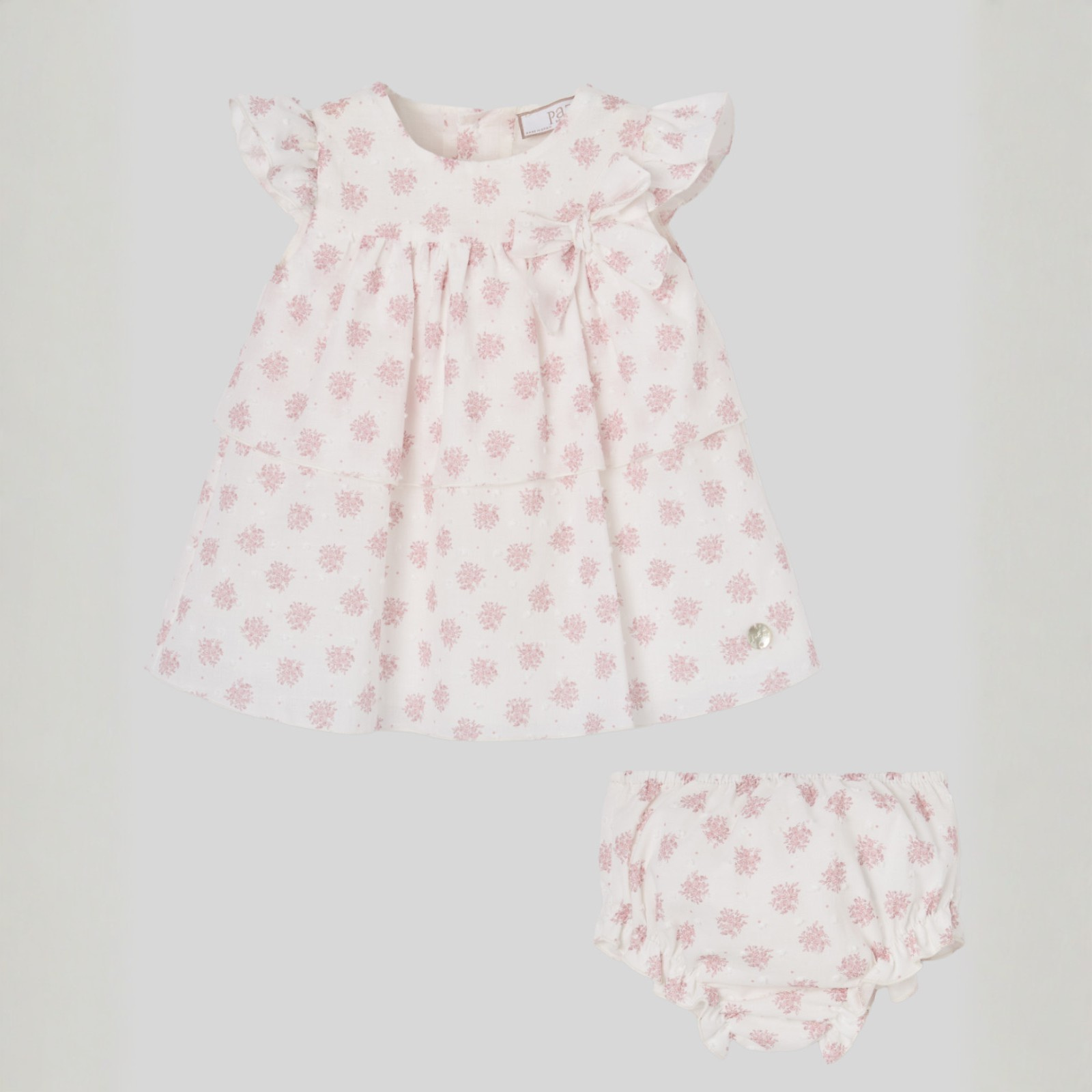 Vestido padrão rosa e tapa fralda da Paz Rodriguez "Mimosa"