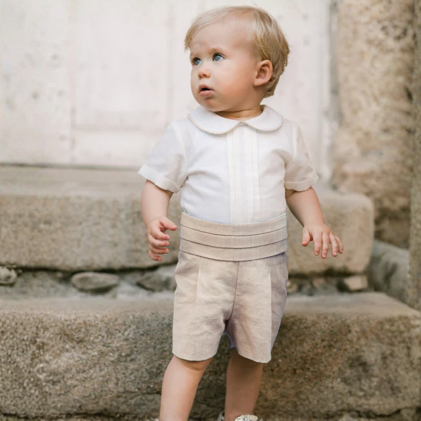 Conjunto camisa e calção bege da Paz Rodriguez "Cerimónia"