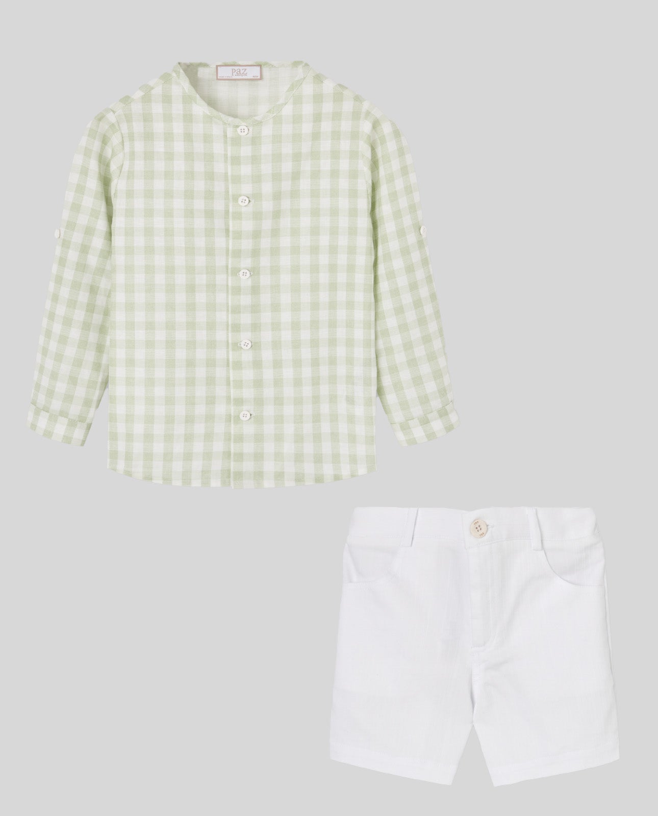 Conjunto camisa vichy verde e calção branco da Paz Rodriguez "Frescura"
