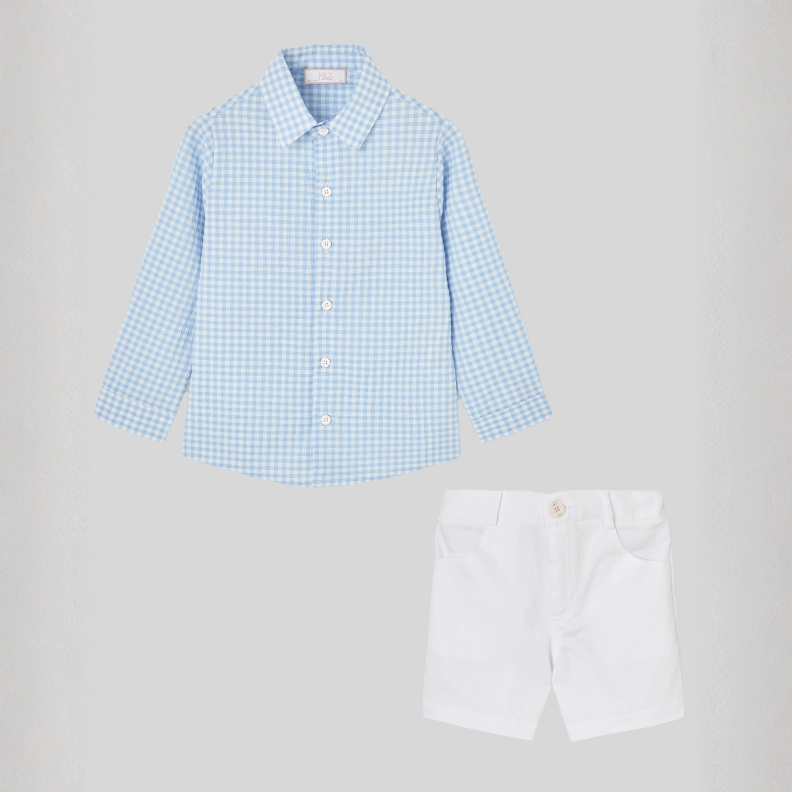 Conjunto camisa vichy azul e calção branco da Paz Rodriguez "Anade"