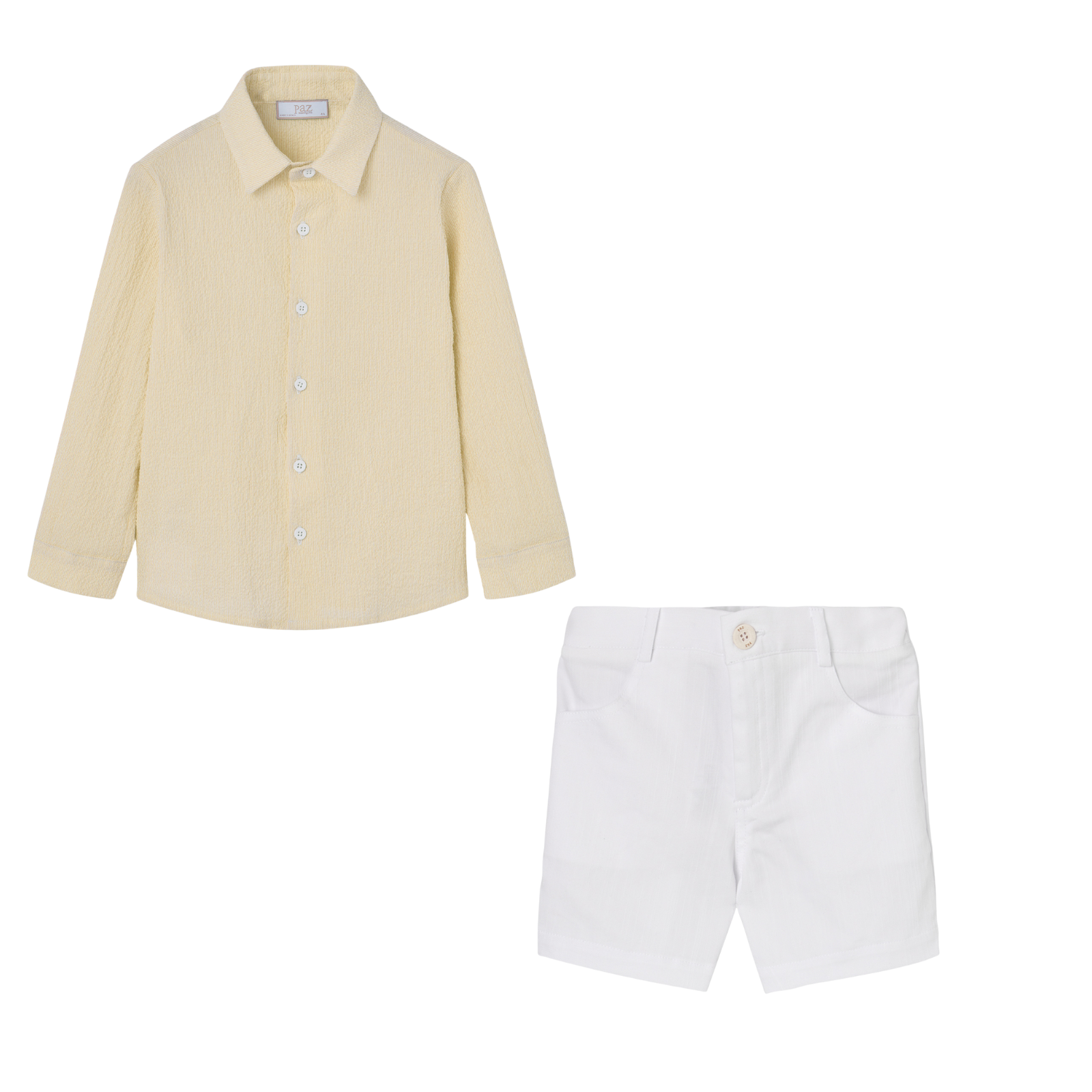 Conjunto camisa amarela e calção branco da Paz Rodriguez "Candy"