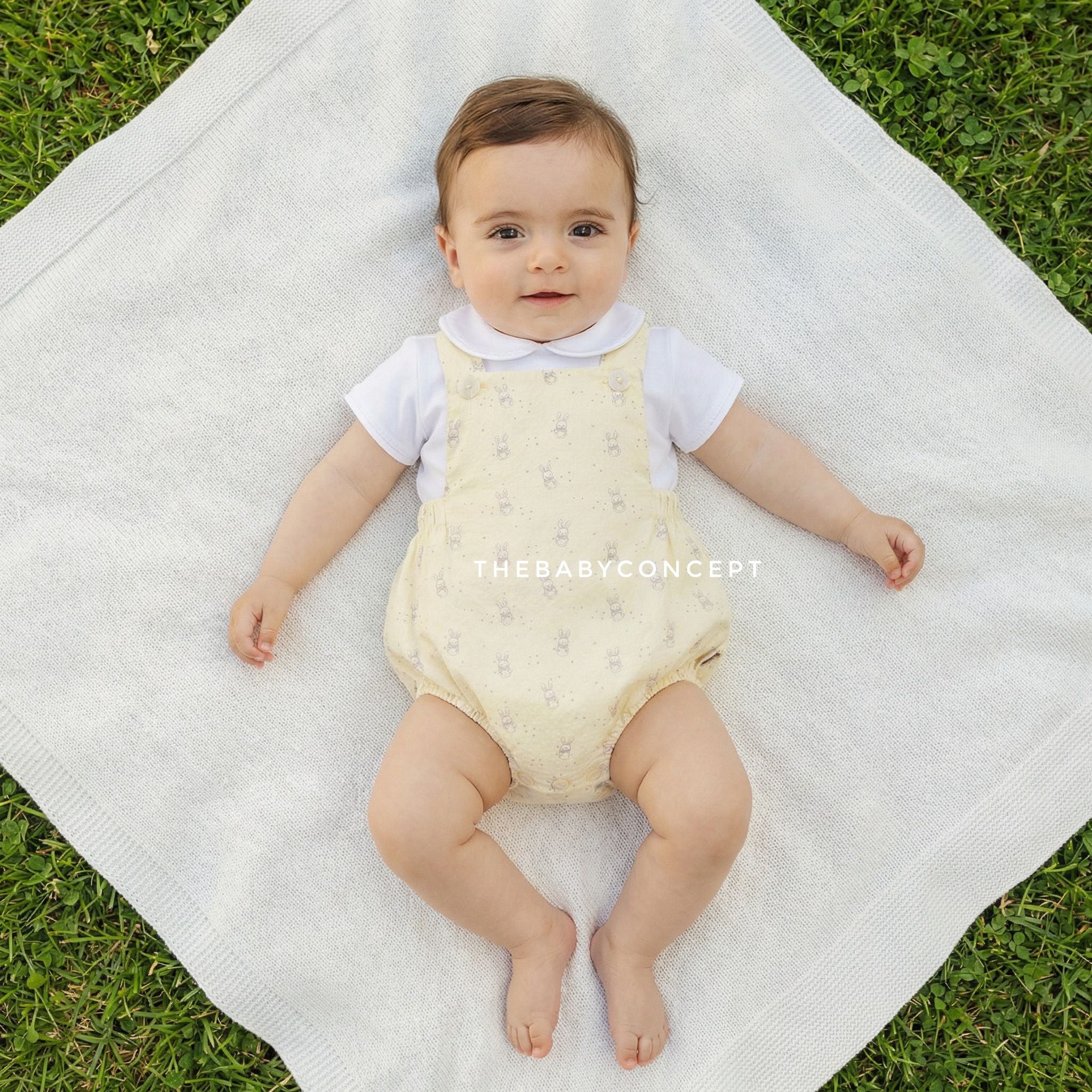 Conjunto body branca e jardineira amarela da Paz Rodriguez "Albor"