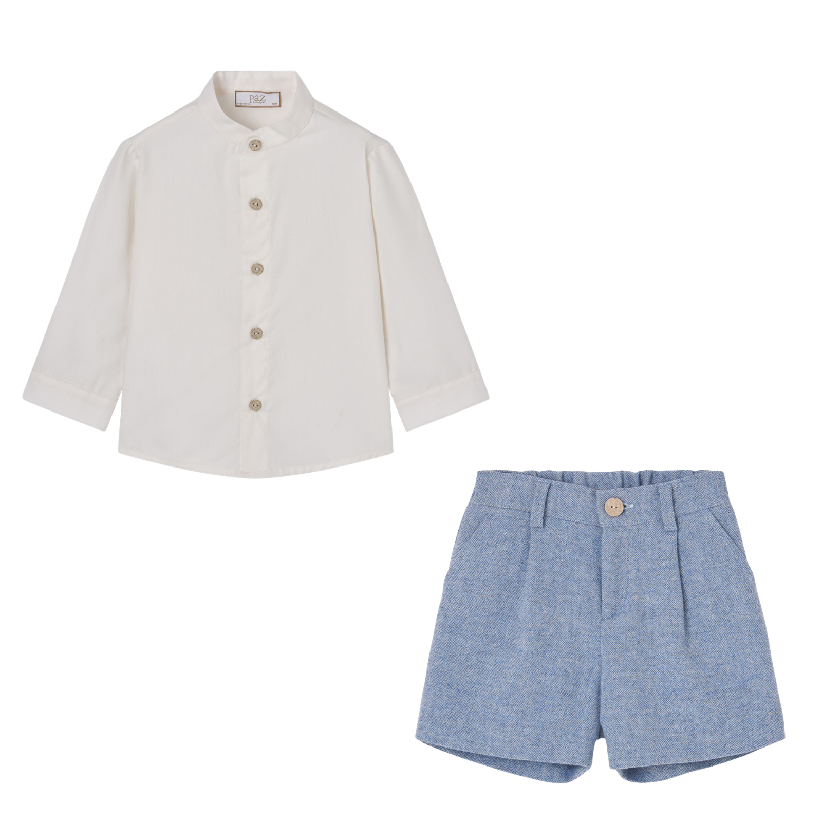 Conjunto calção azul e camisa pérola da Paz Rodriguez "Ponte"